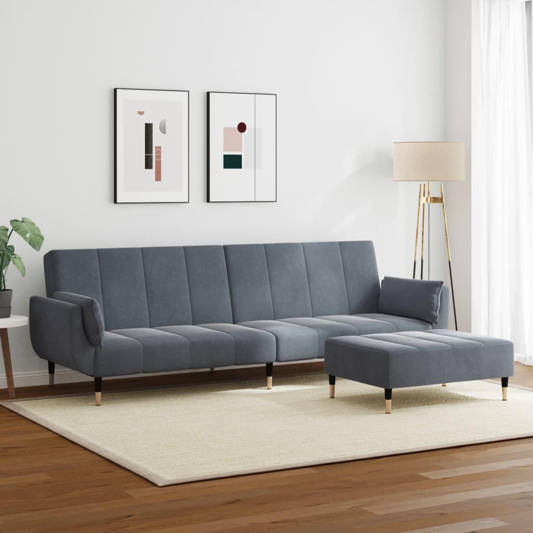 Voir la diapositive 3 : VIDAXL Canape-lit a 2 places avec repose-pied gris fonce velours