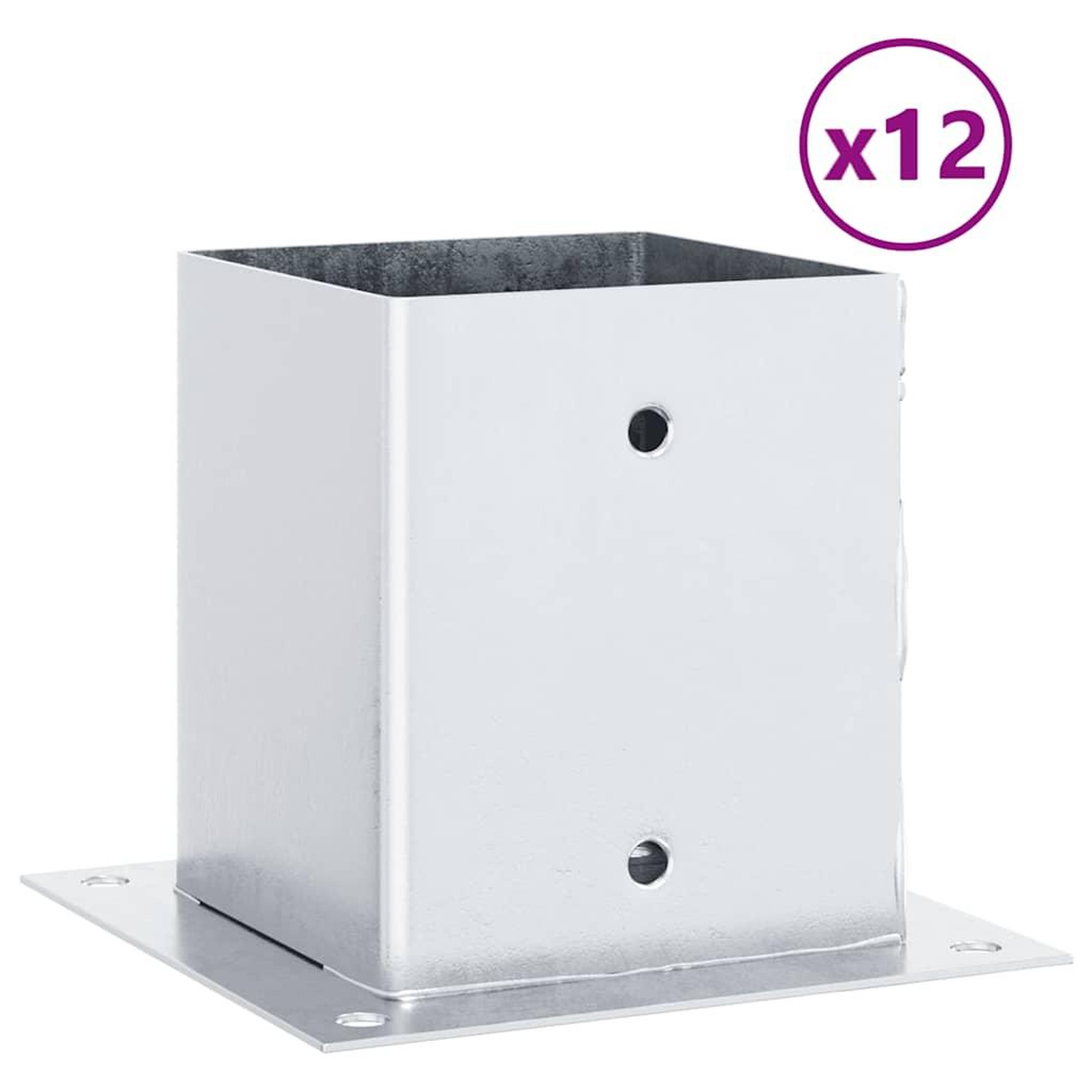 Voir la diapositive 2 : VIDAXL Bases de poteau carrees 12pcs argent 121x121 mm acier galvanise
