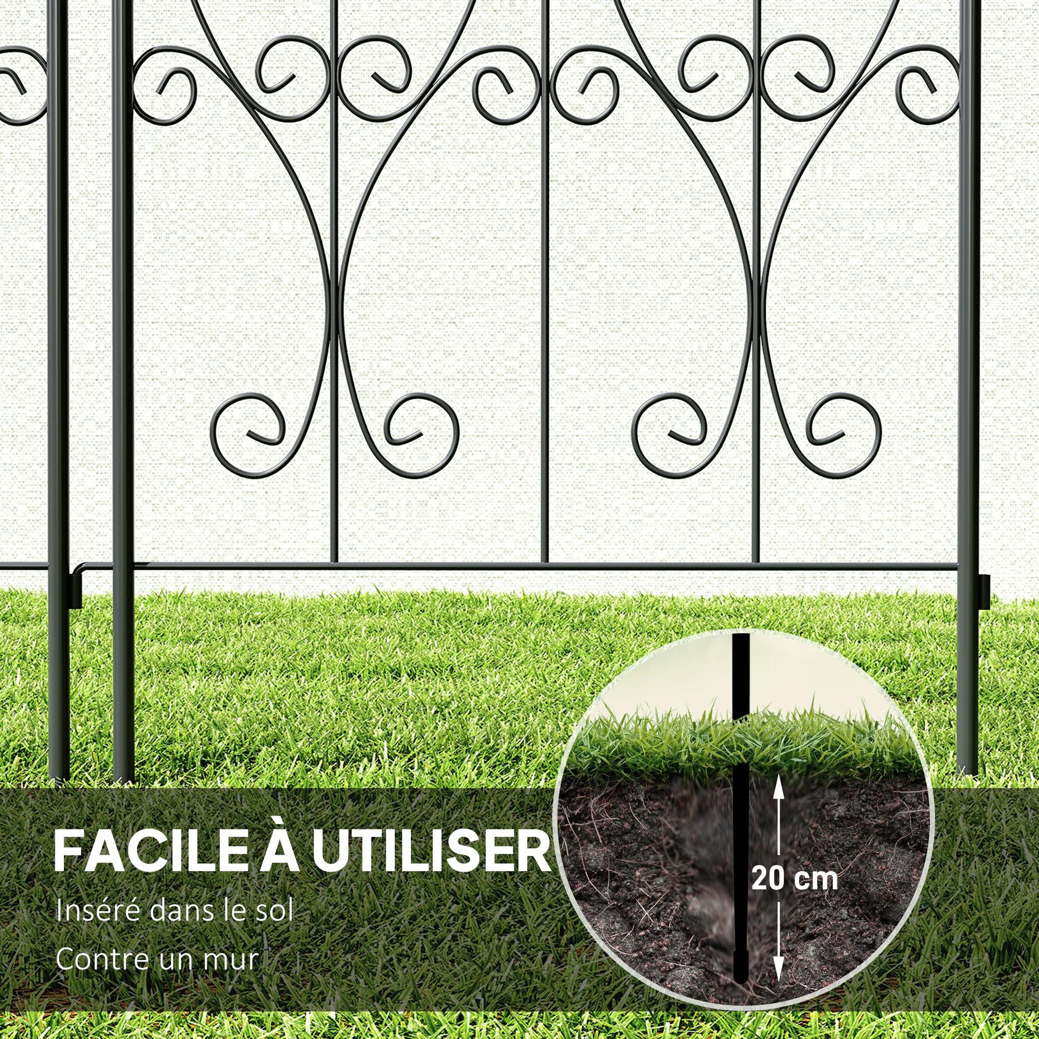 Voir la diapositive 6 : OUTSUNNY Treillis de jardin effet fer forgé pointe de fleur de lys  - 2 supports plantes grimpantes - 50 x 220 cm - métal époxy noir
