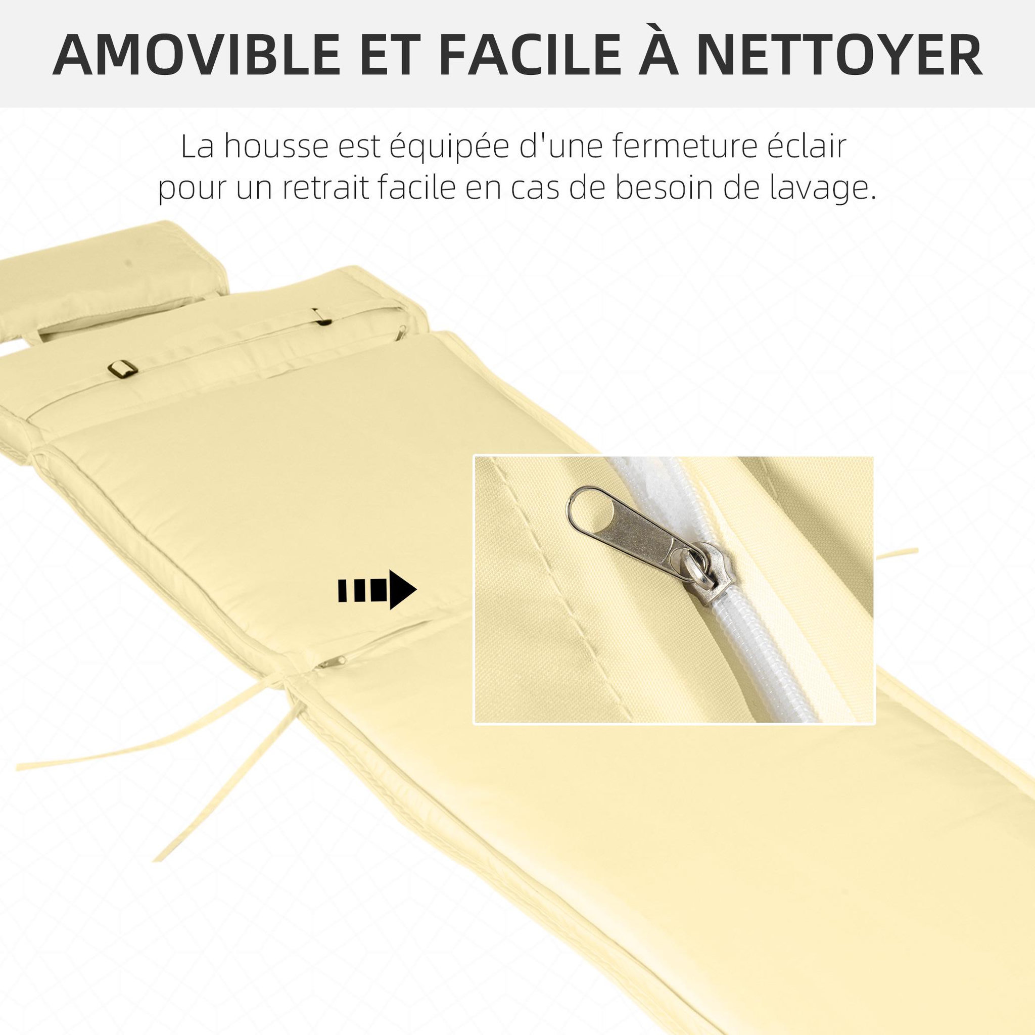 Voir la diapositive 5 : OUTSUNNY Matelas bain de soleil déhoussable - coussin de transat - matelas de chaise longue - 198 x 53 x 5 cm - tissu sable