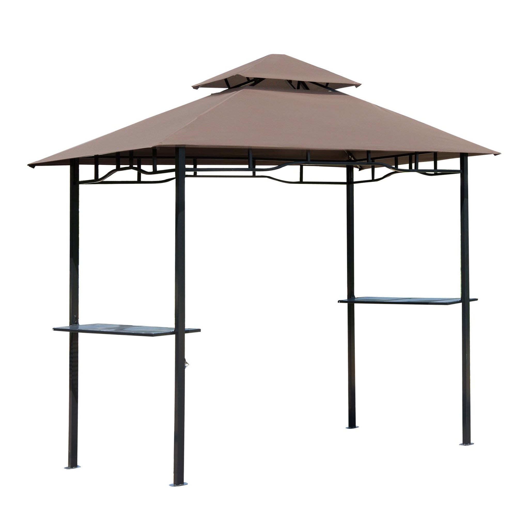 Voir la diapositive 1 : HOMCOM Pavillon abri tonnelle de jardin pour barbecue double toit 2 tablettes incluses tissu polyester acier 2,45 x 1,48 x 2,55 m chocolat