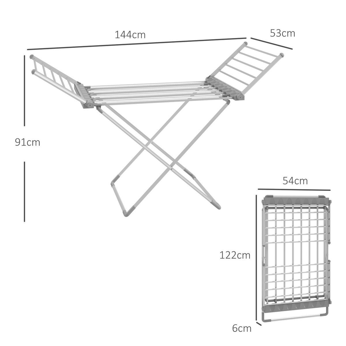 HOMCOM Etendoir séchoir linge pliable 2 ailes latérales extensibles alliage aluminium