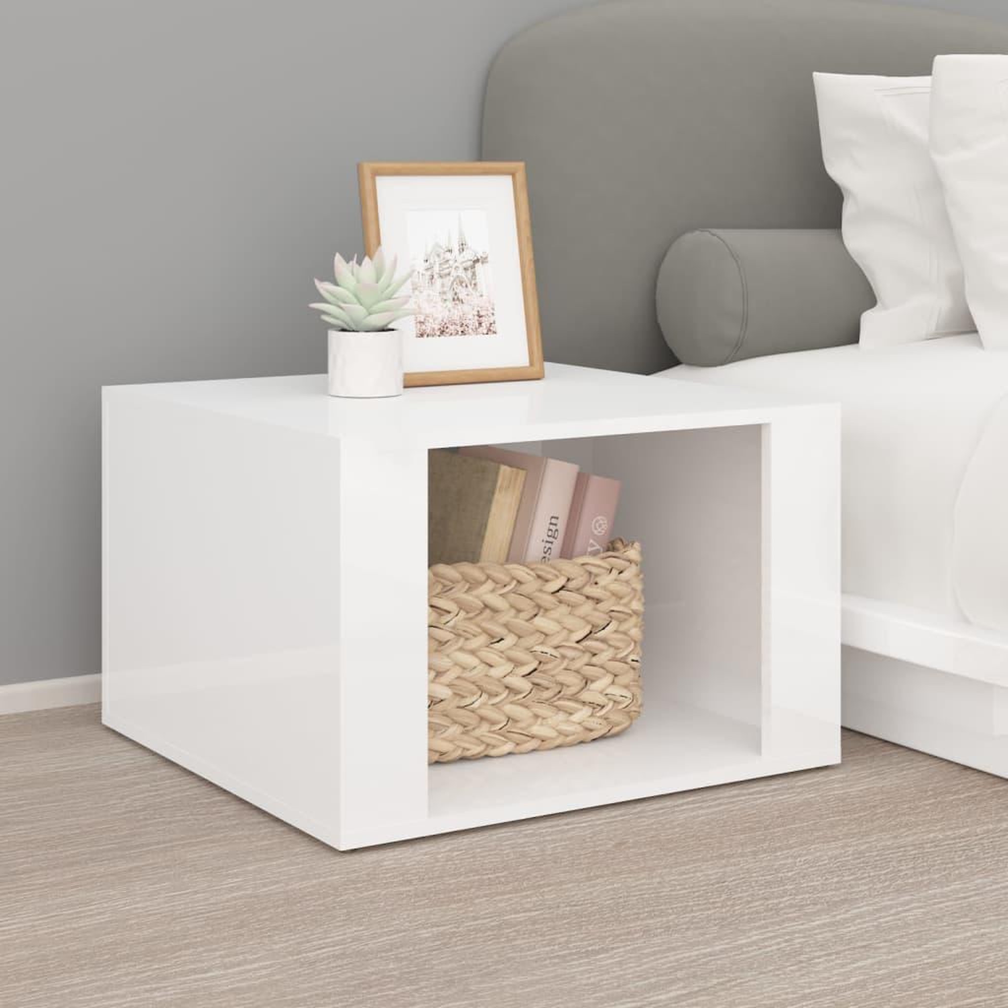 Voir la diapositive 1 : VIDAXL Table de chevet Blanc brillant 57x55x36 cm Bois d'ingenierie