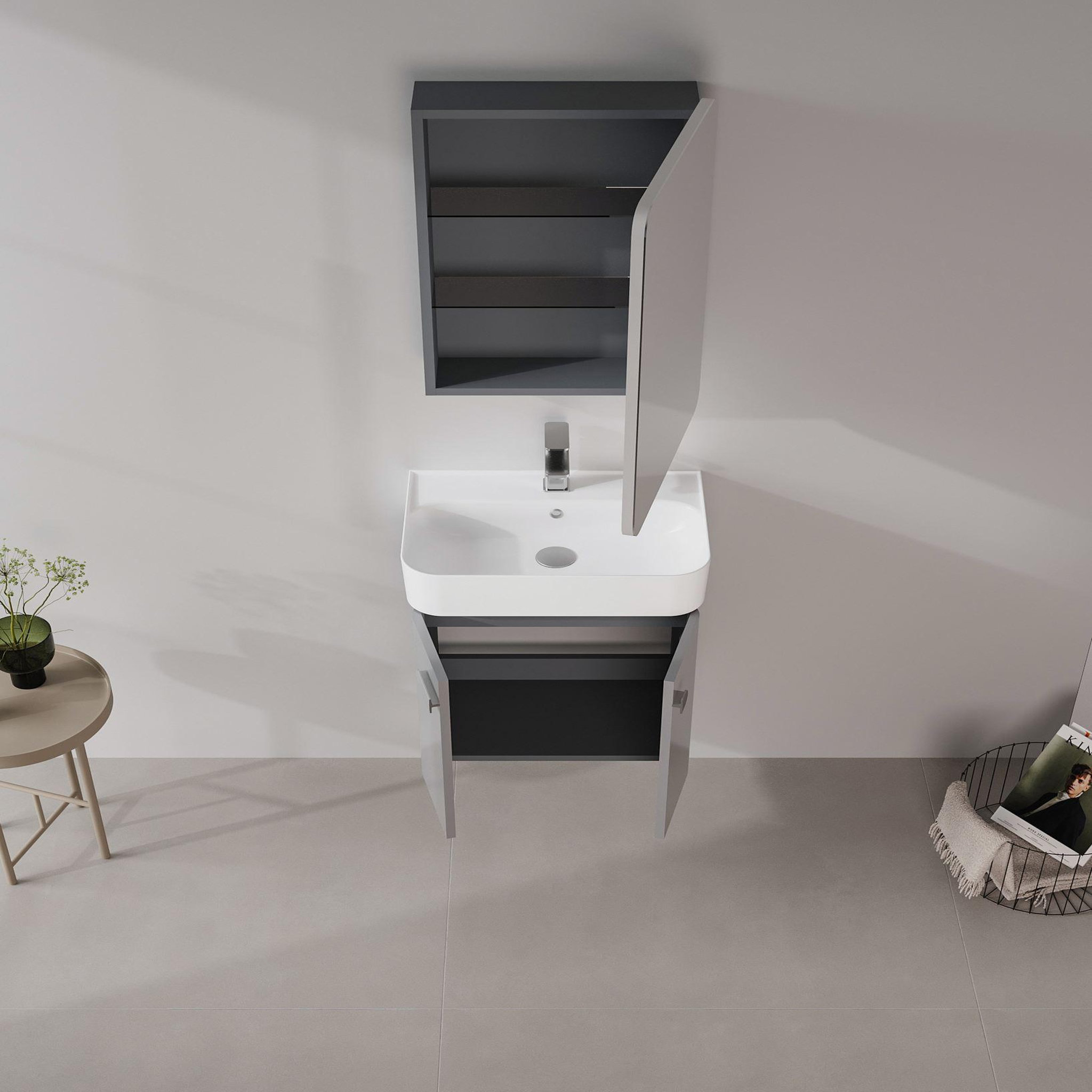 Voir la diapositive 3 : Habitat et Jardin Meuble Vasque  Orbit 55  - 55 x 38 x 62 cm - Grey