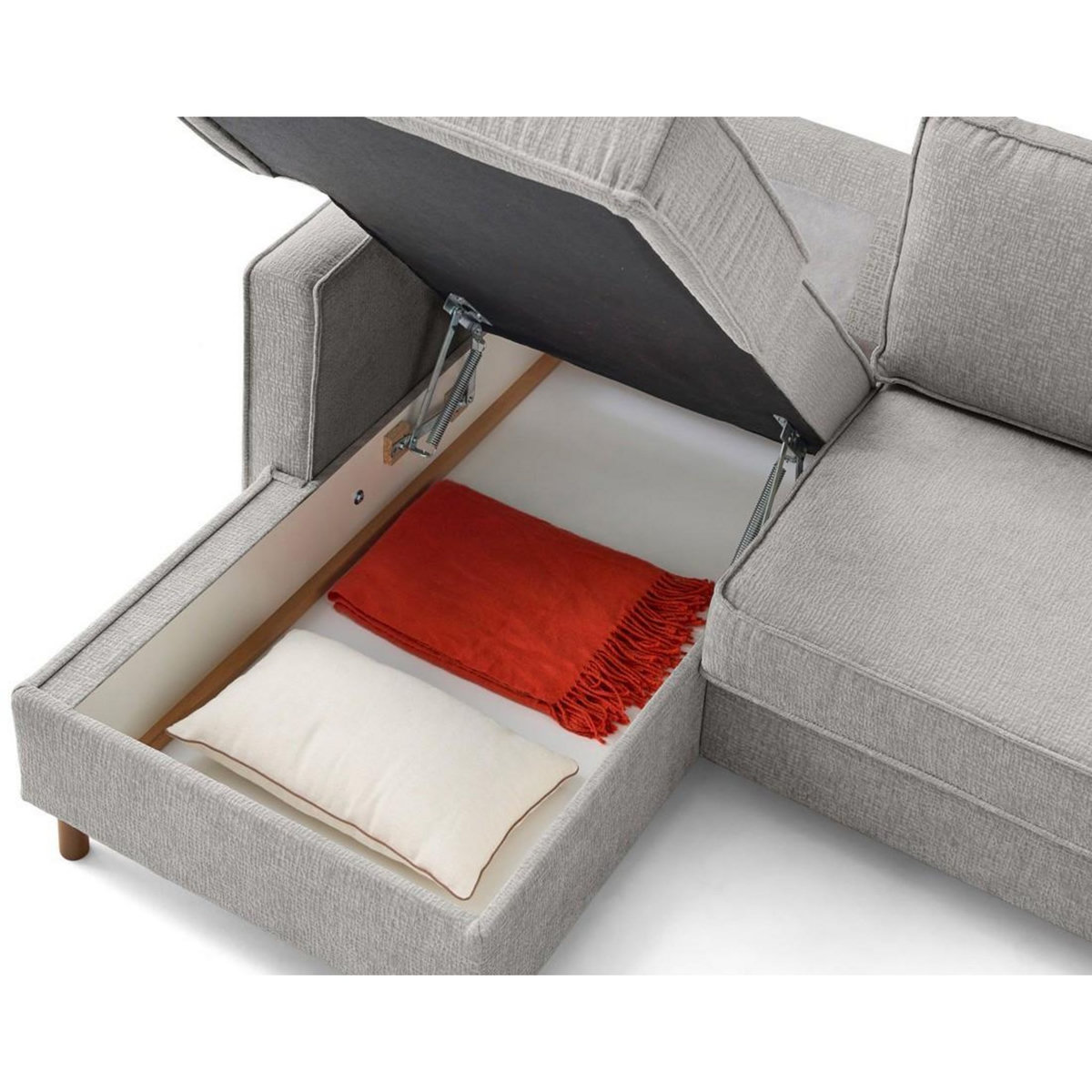 LISA DESIGN Jake - canapé d'angle gauche 4 places convertible avec coffre en tissu velours relief