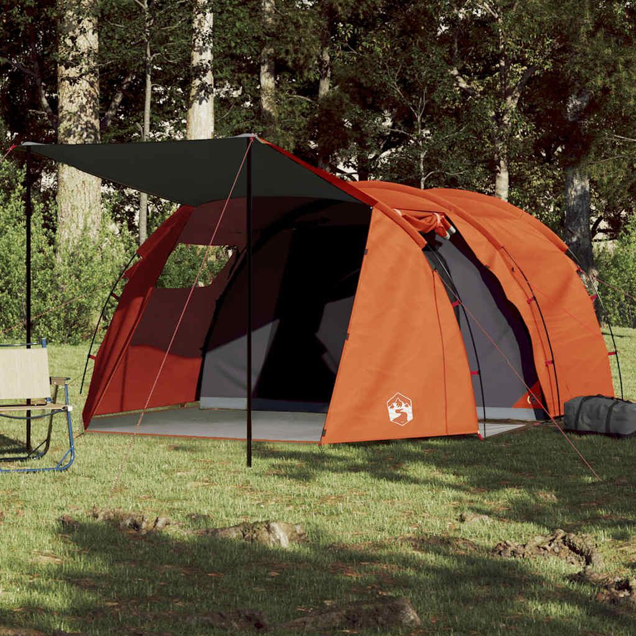 VIDAXL Tente de camping tunnel 4 personnes gris et orange impermeable