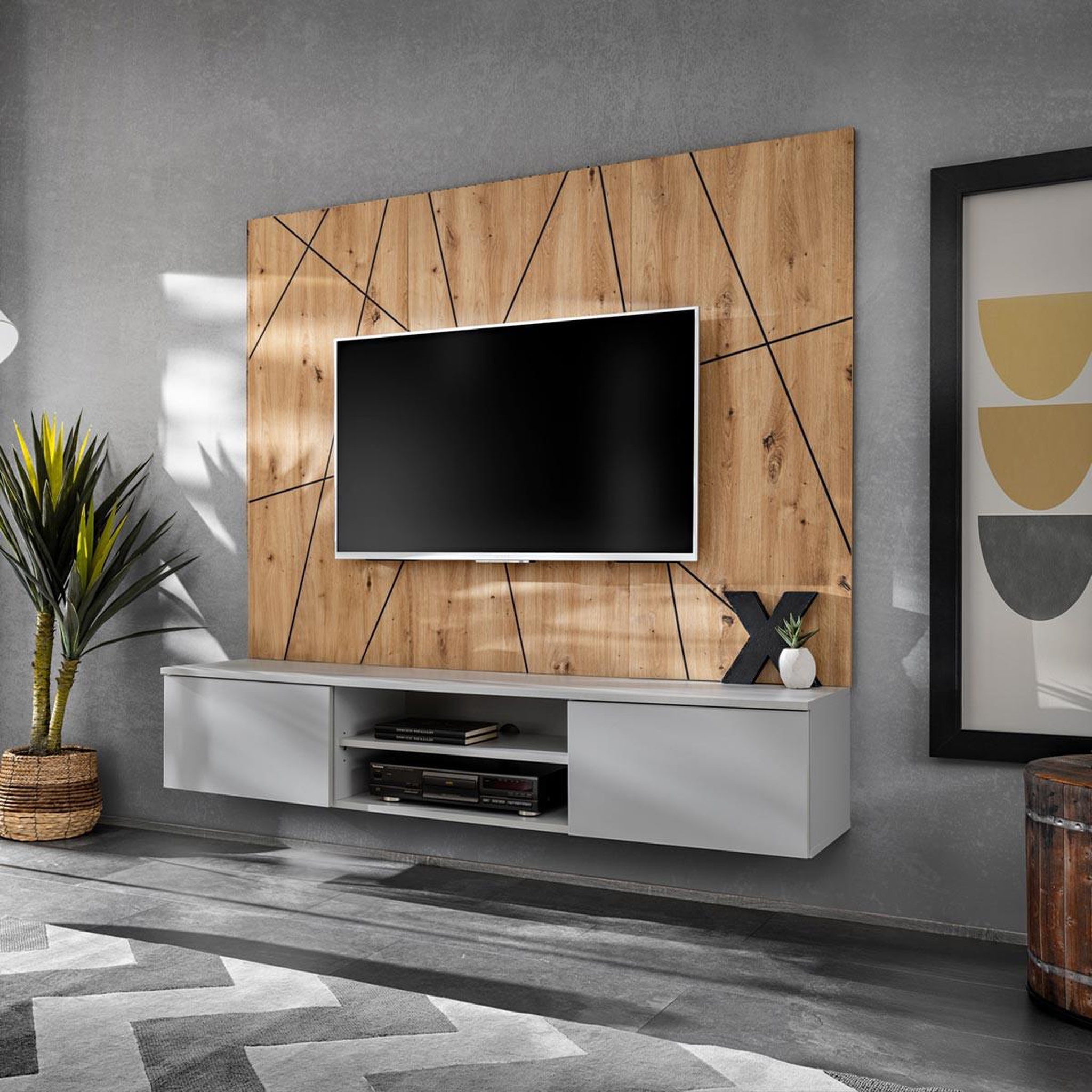 Paris Prix Ensemble meuble tv ligne  xari  160cm naturel & gris perle