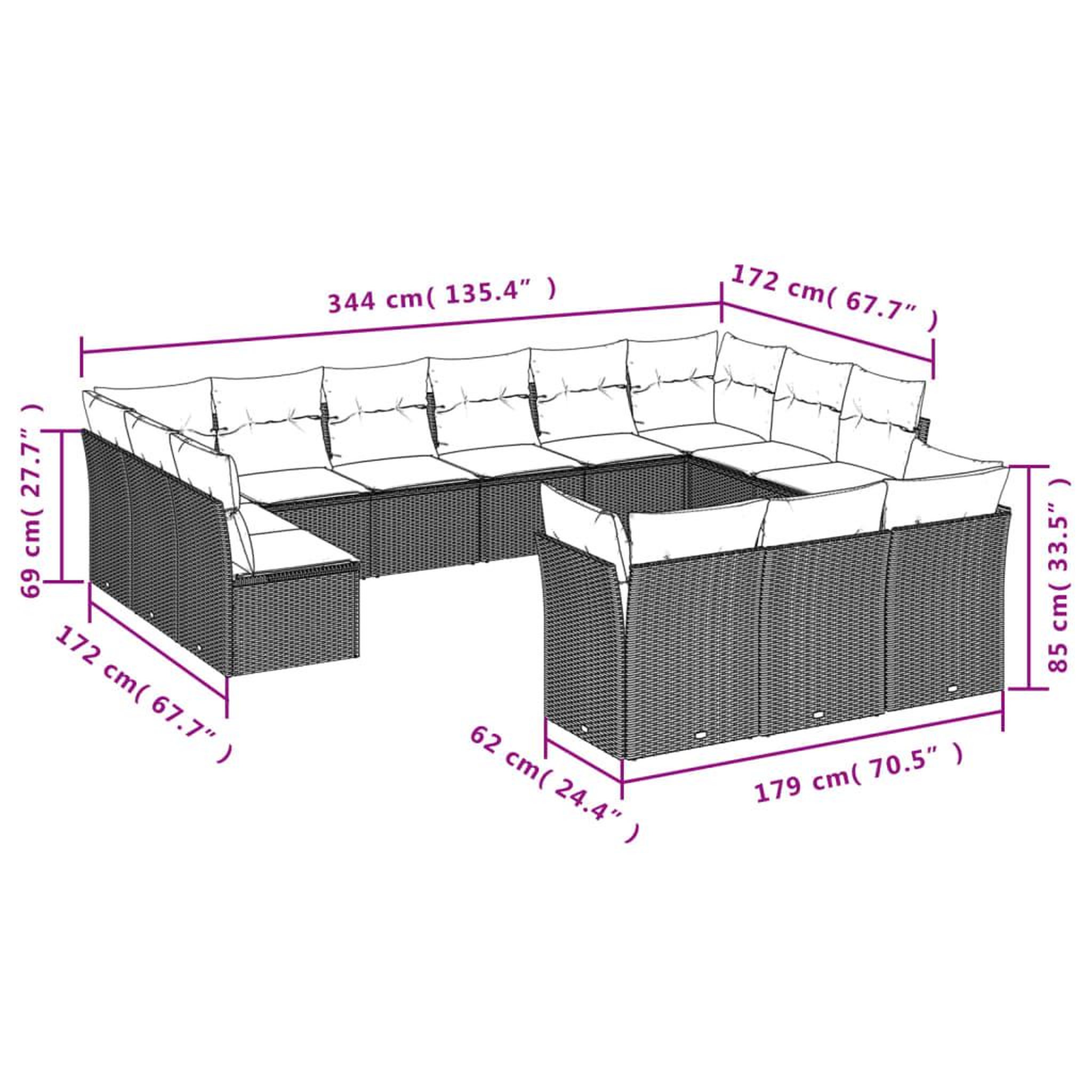 Voir la diapositive 3 : VIDAXL Salon de jardin avec coussins 13 pcs gris resine tressee