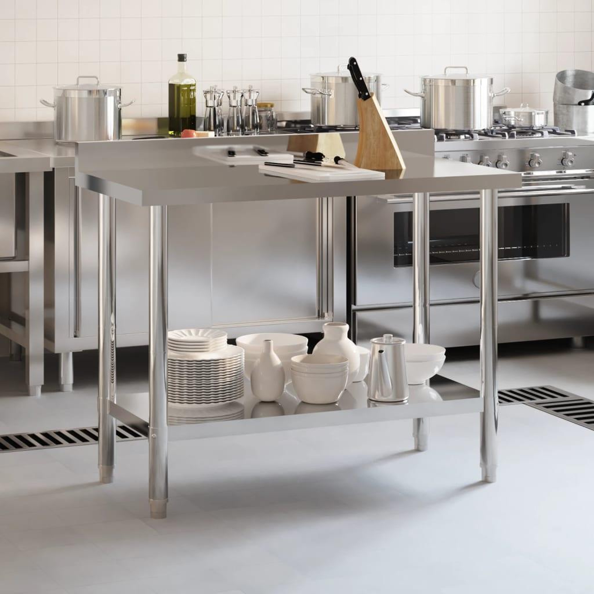 Voir la diapositive 3 : VIDAXL Table de travail de cuisine avec dosseret 110x55x93 cm inox