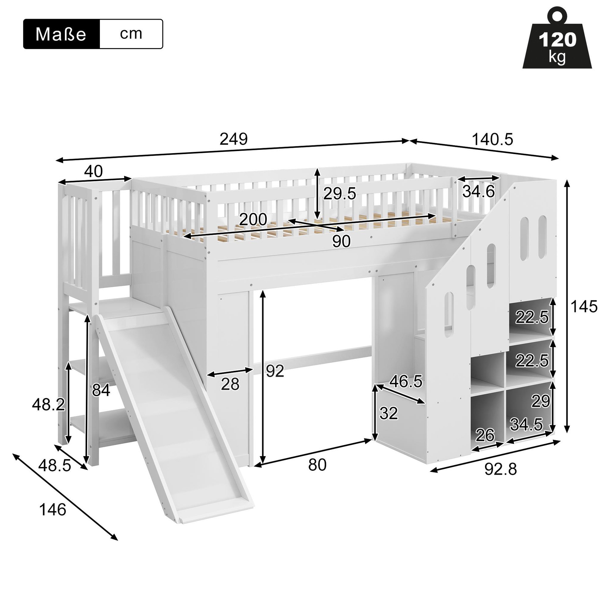 Voir la diapositive 3 : MERAX Lit combiné enfant 90x200 cm coloris blanc led pin