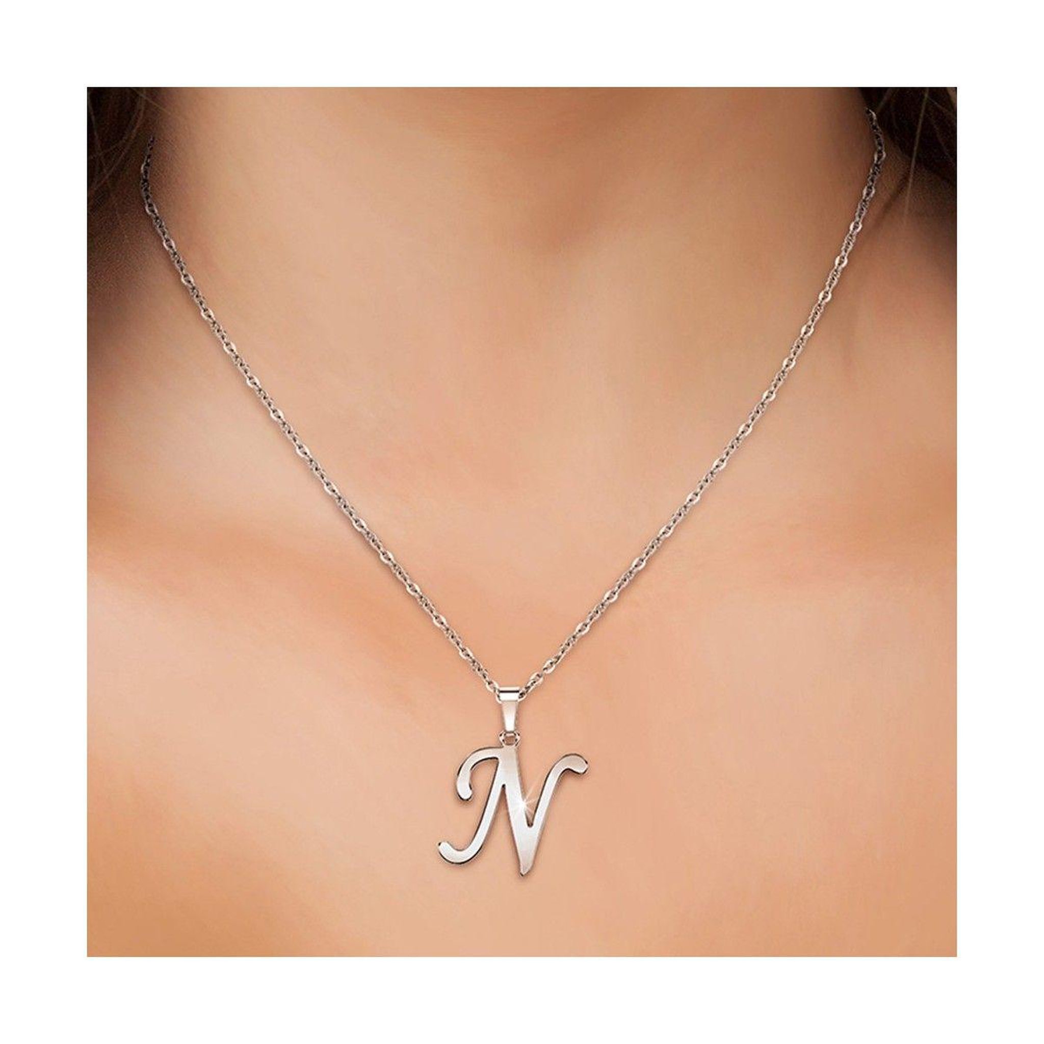 Voir la diapositive 2 : SC BOHEME Collier alphabet lettre N en acier inoxydable par SC Bohème