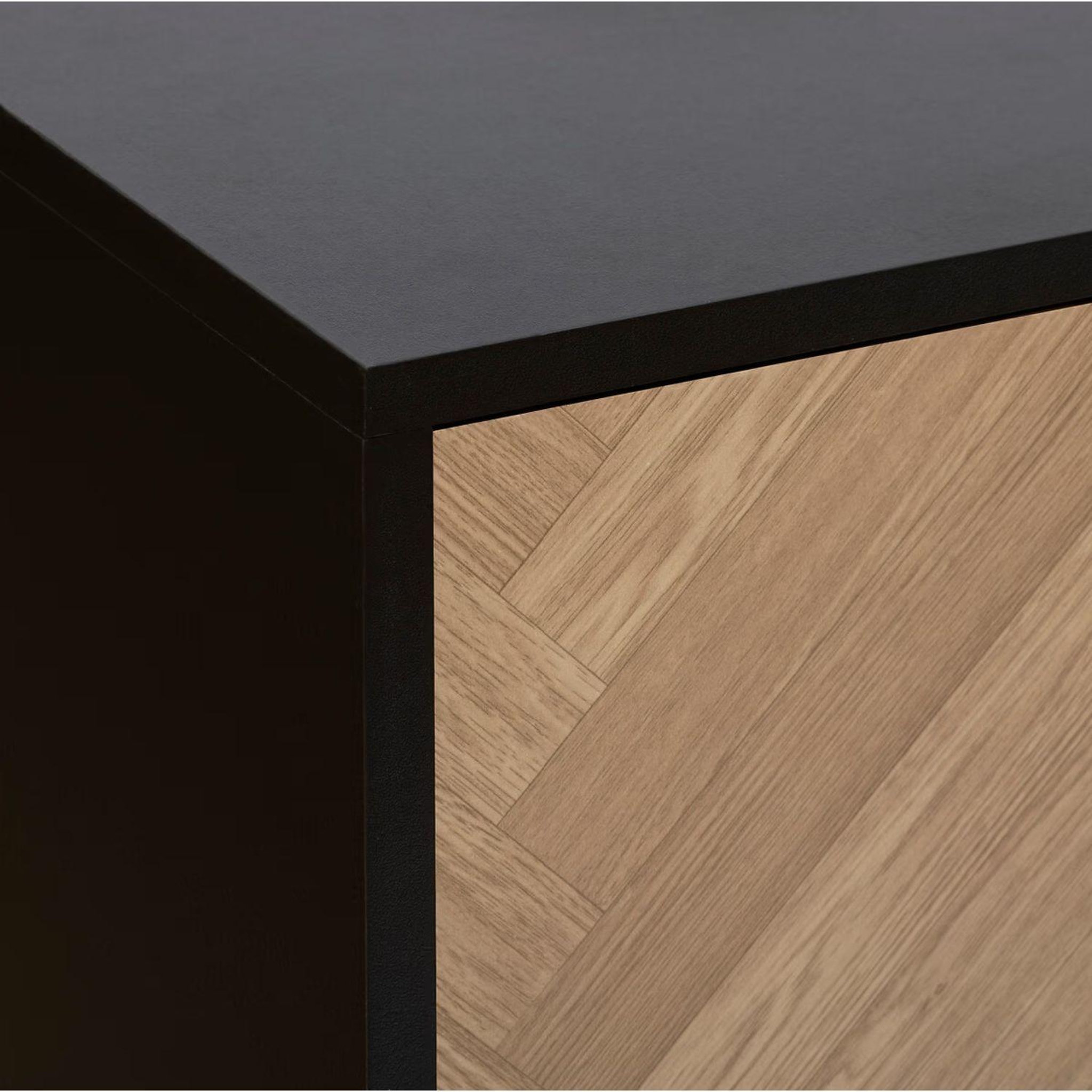 Voir la diapositive 4 : FIVE Buffet 2 portes et 3 tiroirs en bois et métal chevrons - beige et noir