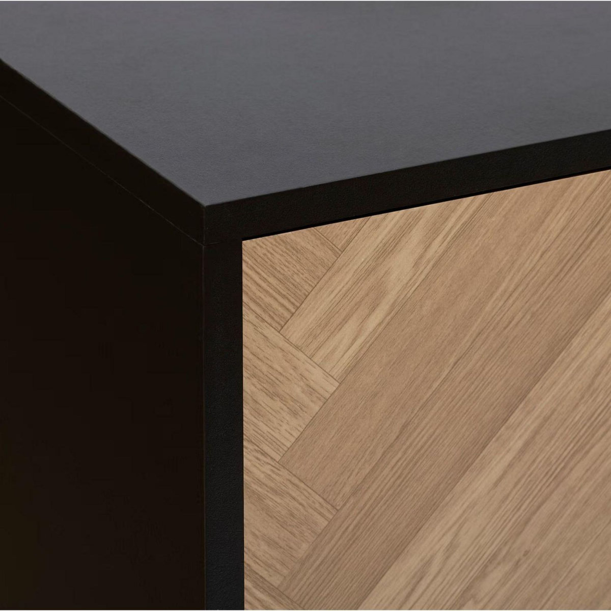 FIVE Buffet 2 portes et 3 tiroirs en bois et métal CHEVRONS - Beige et noir