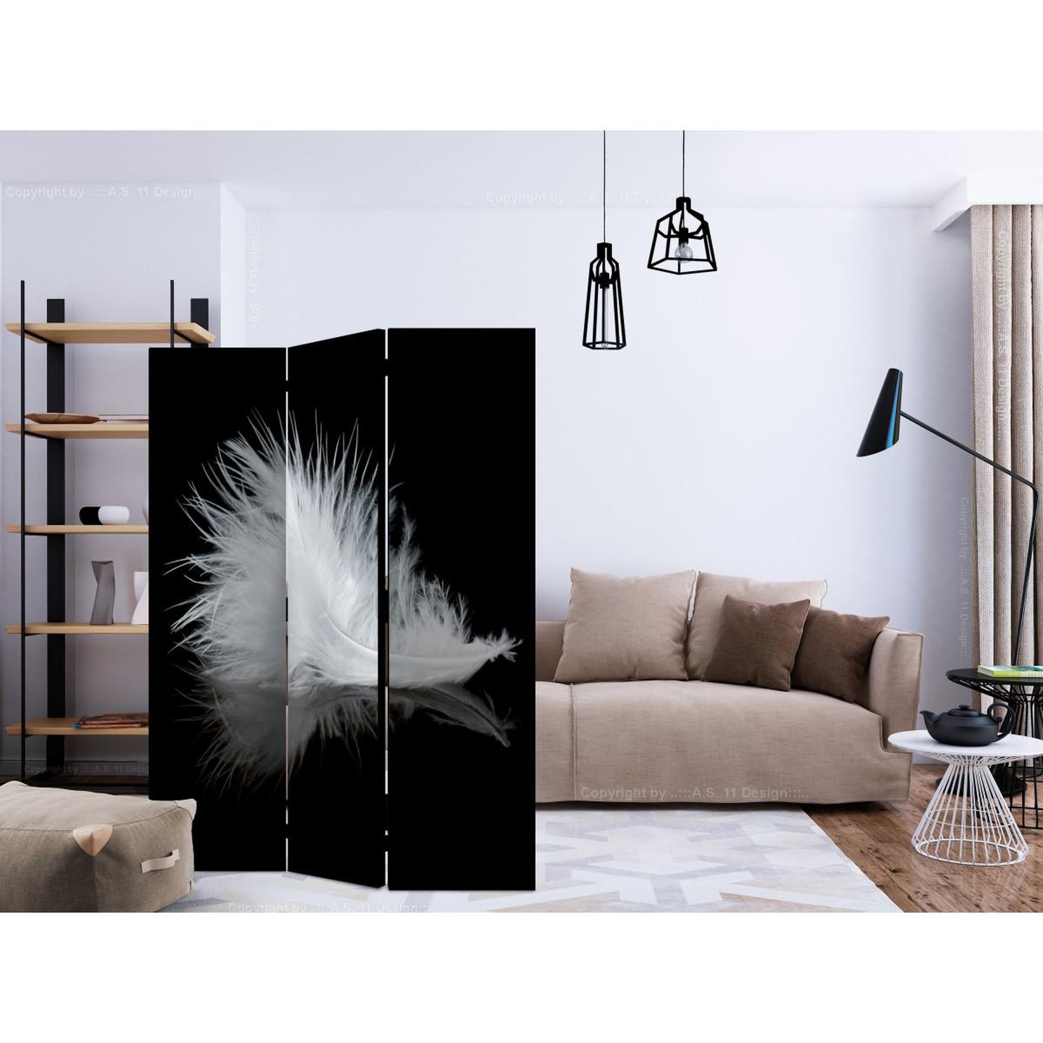 Voir la diapositive 2 : Paris Prix Paravent 3 volets  white feather ii  135x172cm