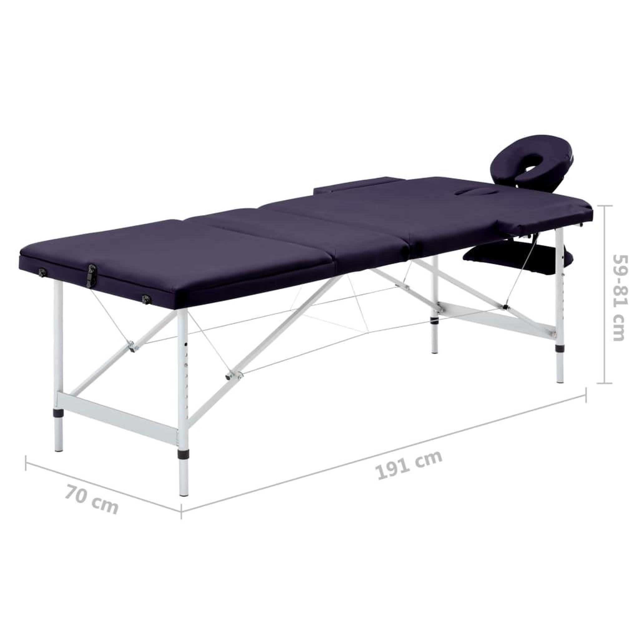 Voir la diapositive 6 : VIDAXL Table de massage pliable 3 zones Aluminium Violet