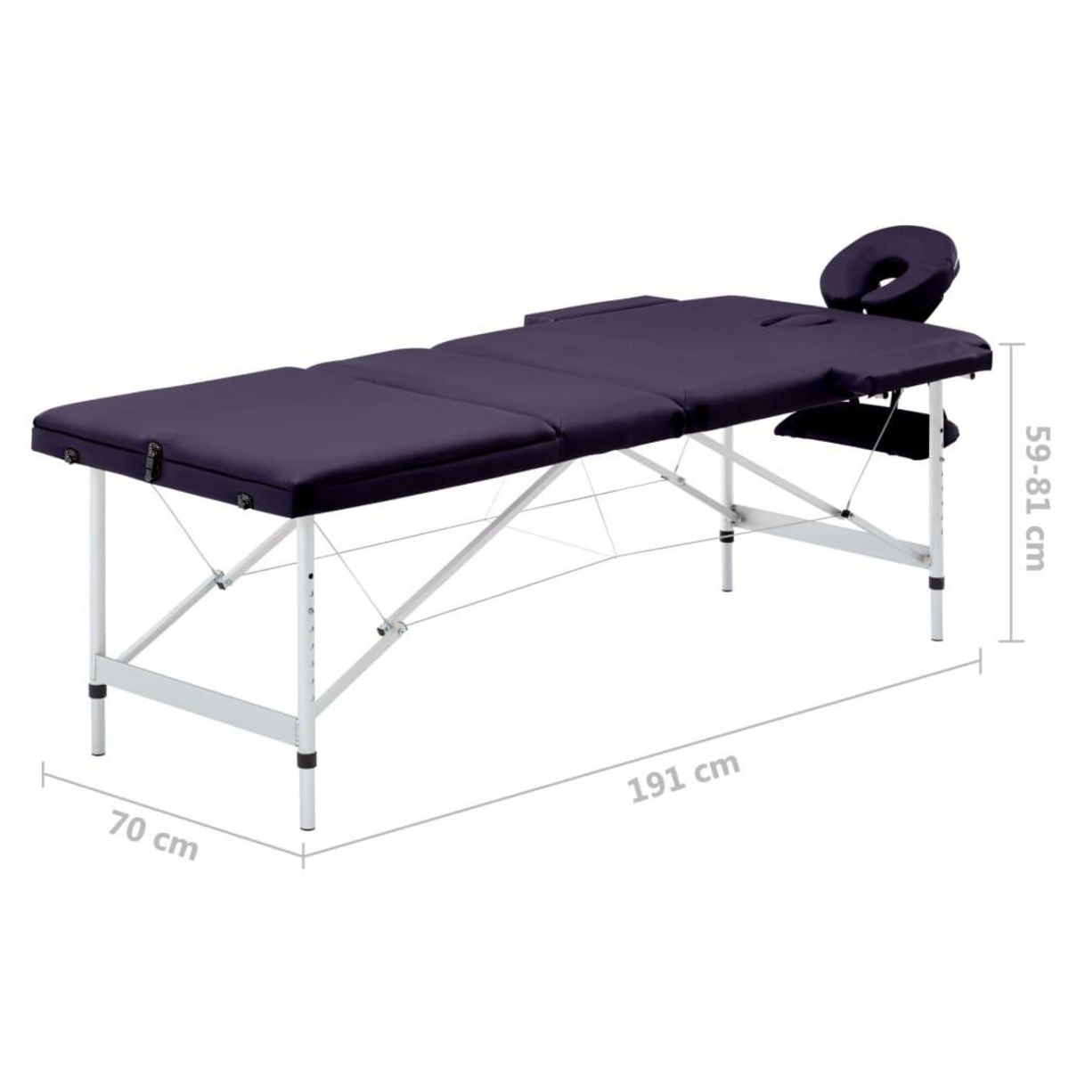VIDAXL Table de massage pliable 3 zones Aluminium Violet