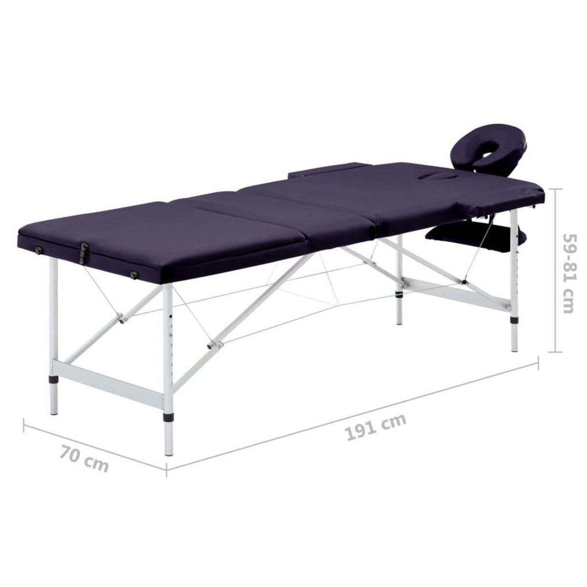 VIDAXL Table de massage pliable 3 zones Aluminium Violet