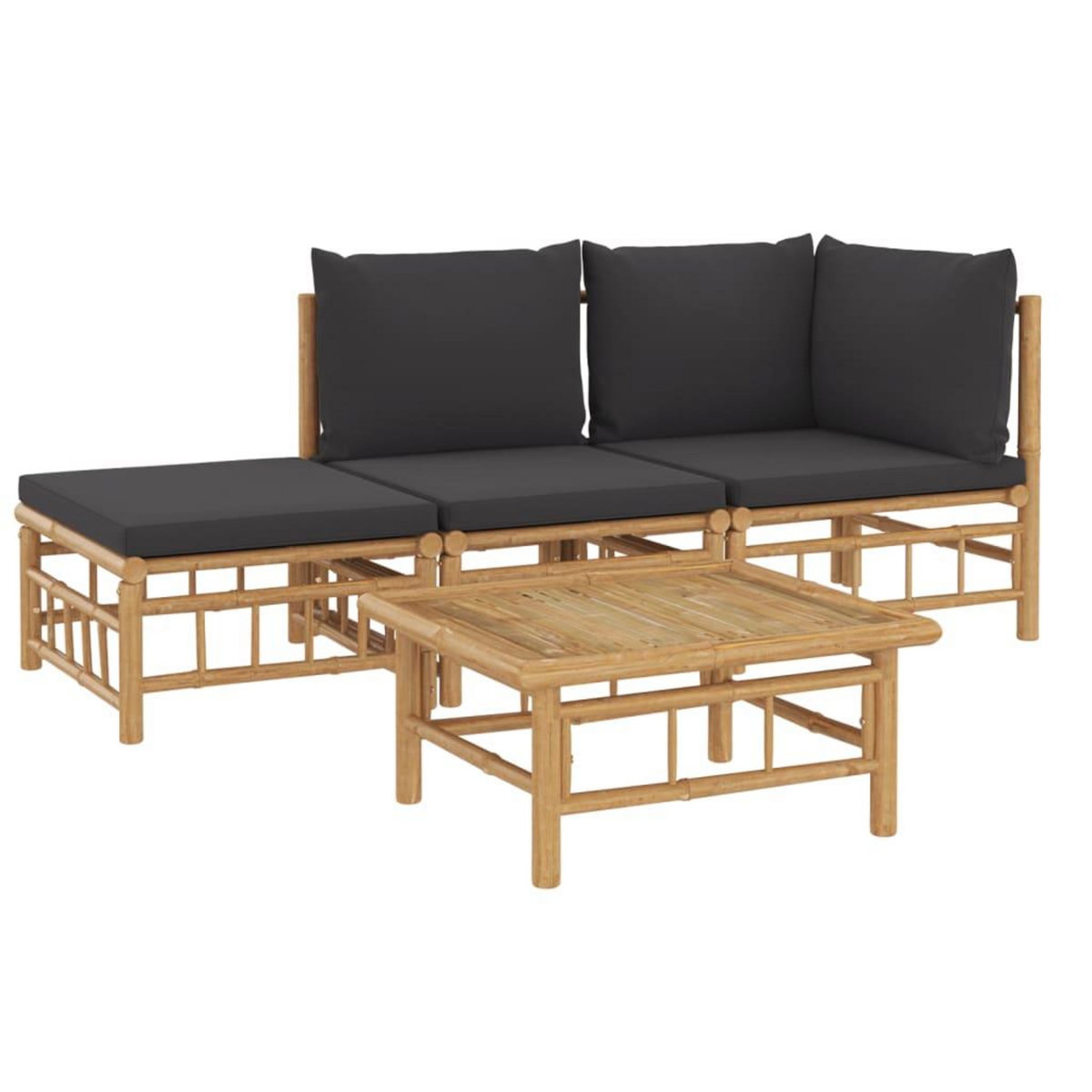 VIDAXL Salon de jardin 4 pcs avec coussins gris fonce bambou