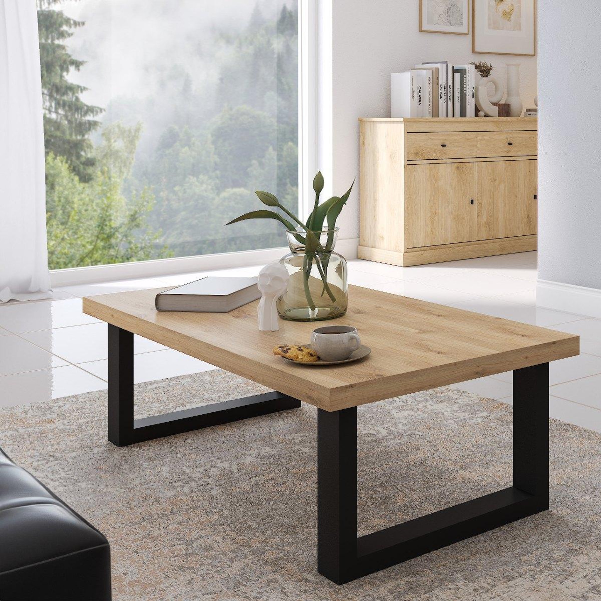 Voir la diapositive 2 : JLC KREATION Table basse moderne en bois pied métal 130cm valentine