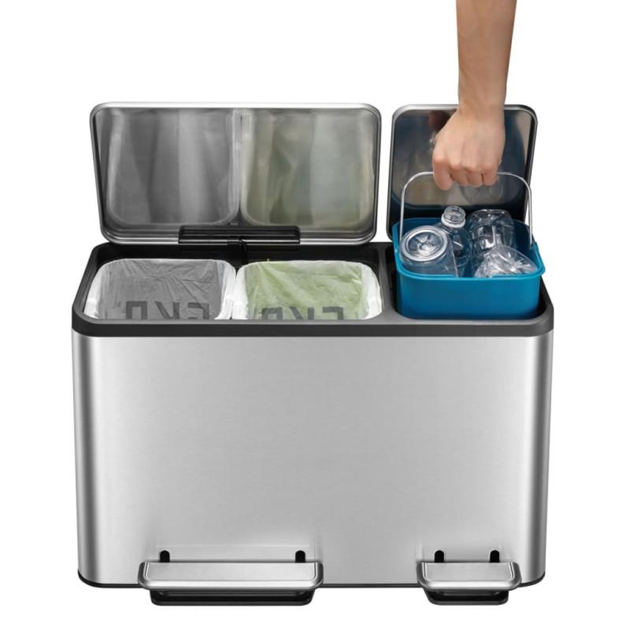 Voir la diapositive 6 : EKO EKO Poubelle à pédale EcoCasa 3x15 L Argenté mat