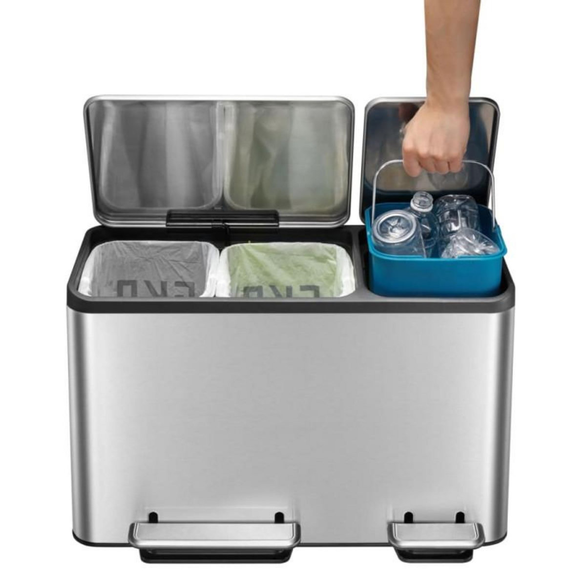 EKO EKO Poubelle à pédale EcoCasa 3x15 L Argenté mat