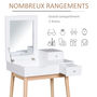 Voir la diapositive 5 : HOMCOM Coiffeuse design scandinave table de maquillage multi-rangements miroir pliable 60L x 50l x 86H cm pin et MDF blanc