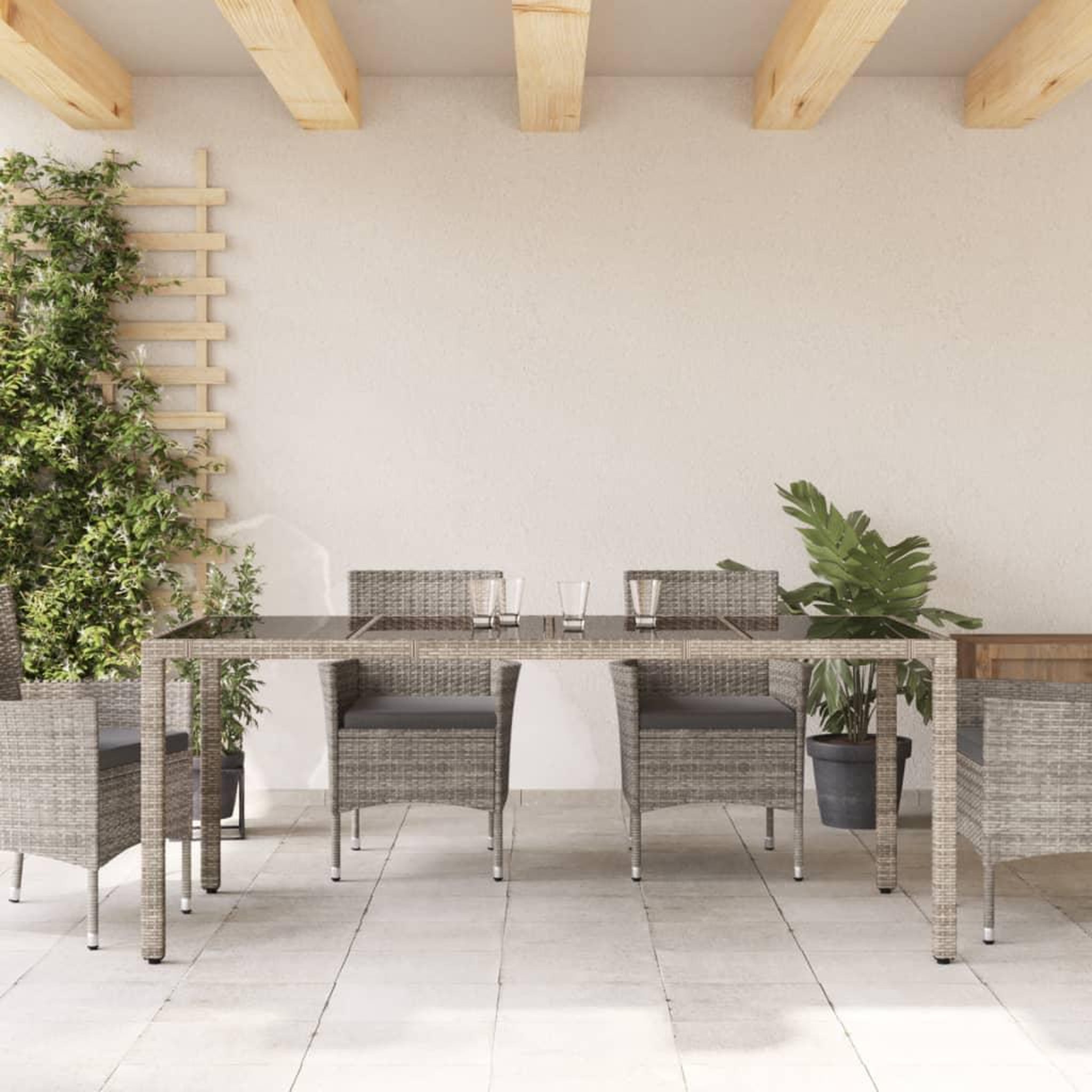 Voir la diapositive 3 : VIDAXL Table de jardin dessus en verre Gris 190x90x75cm Resine tressee