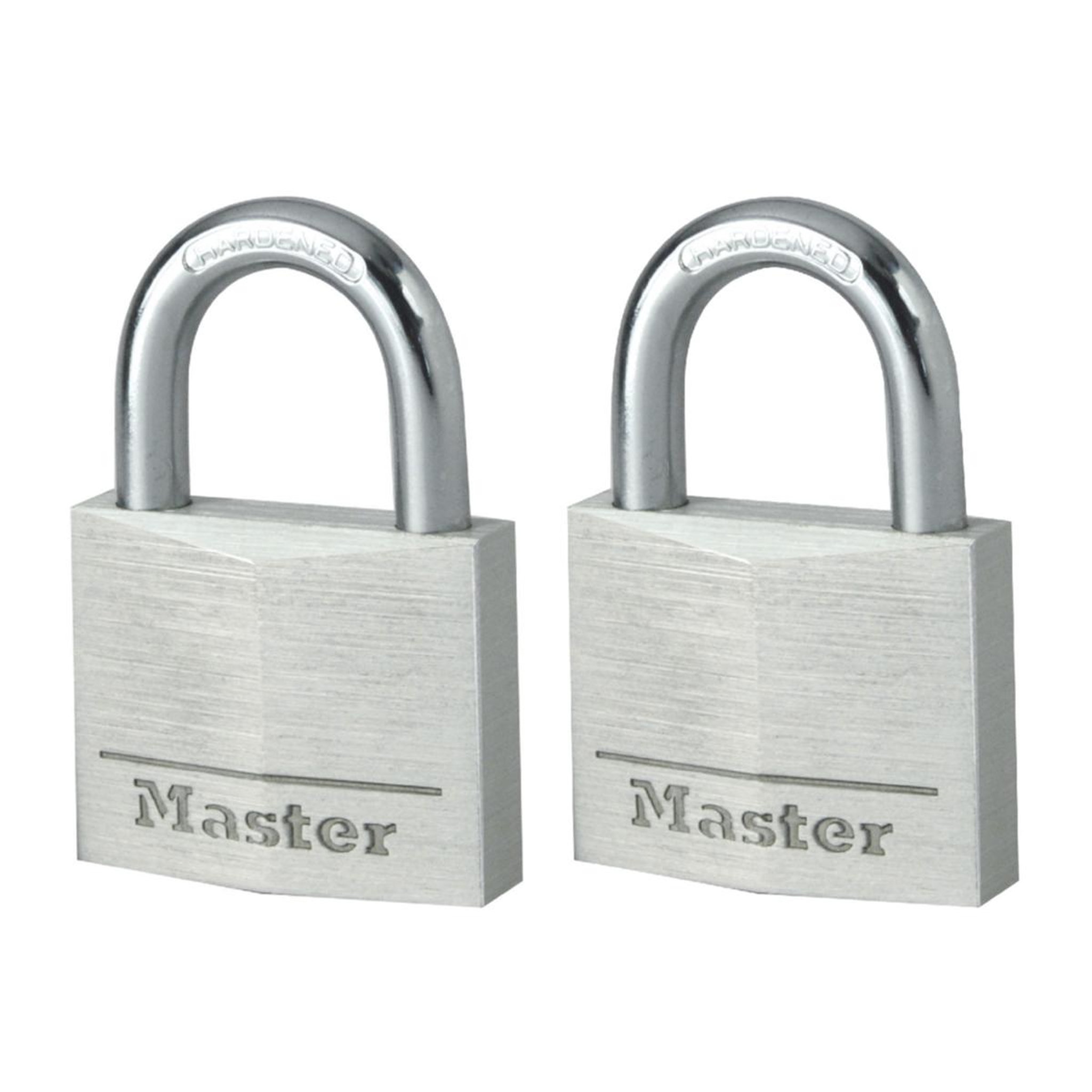 Master lock 9140eurt lot de 2 cadenas à clé en aluminium massif, gris, 4 x 5,9 x 1,3 cm