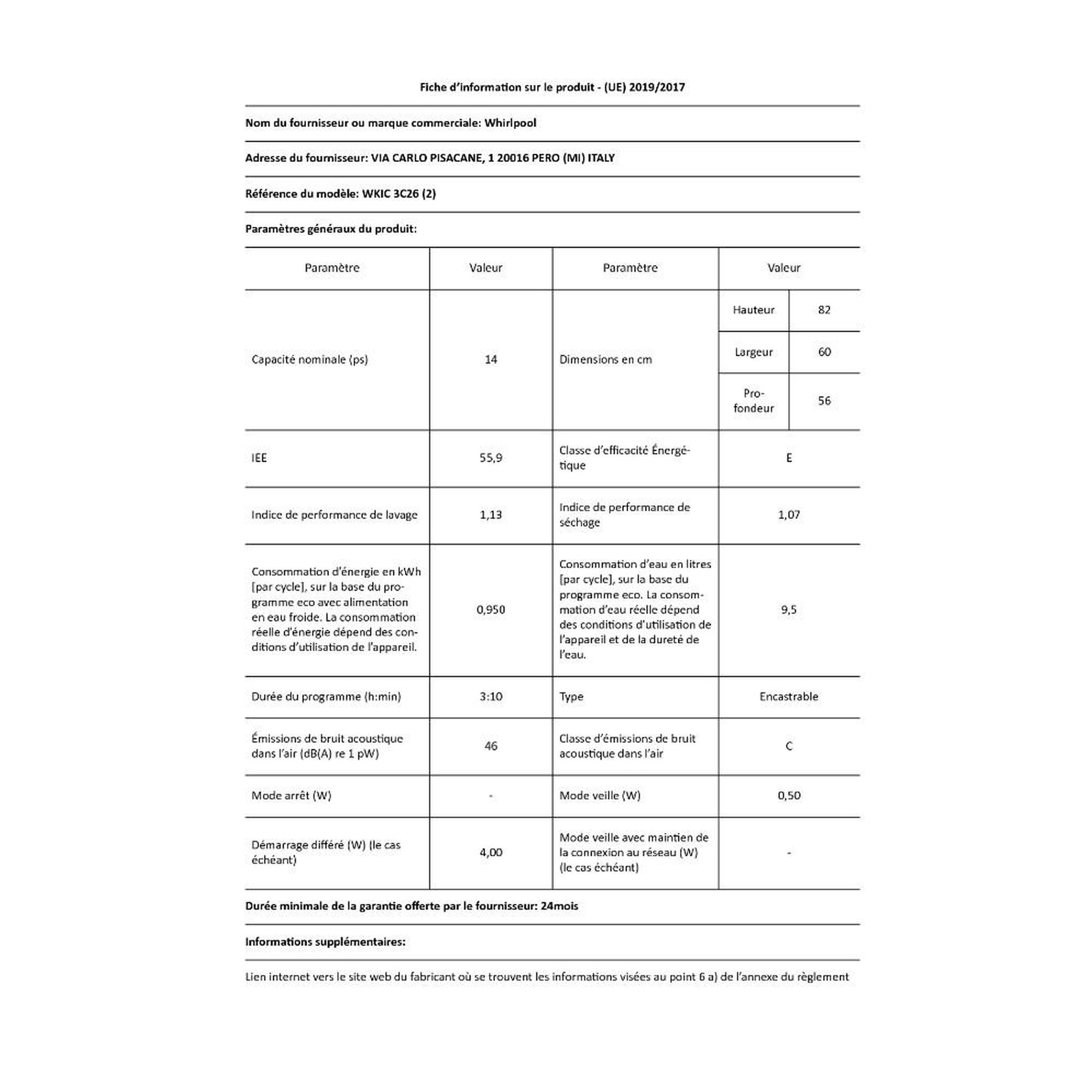 Voir la diapositive 6 : Whirlpool Lave-vaisselle 60cm 14 couverts 46db tout intégrable - WKIC3C26