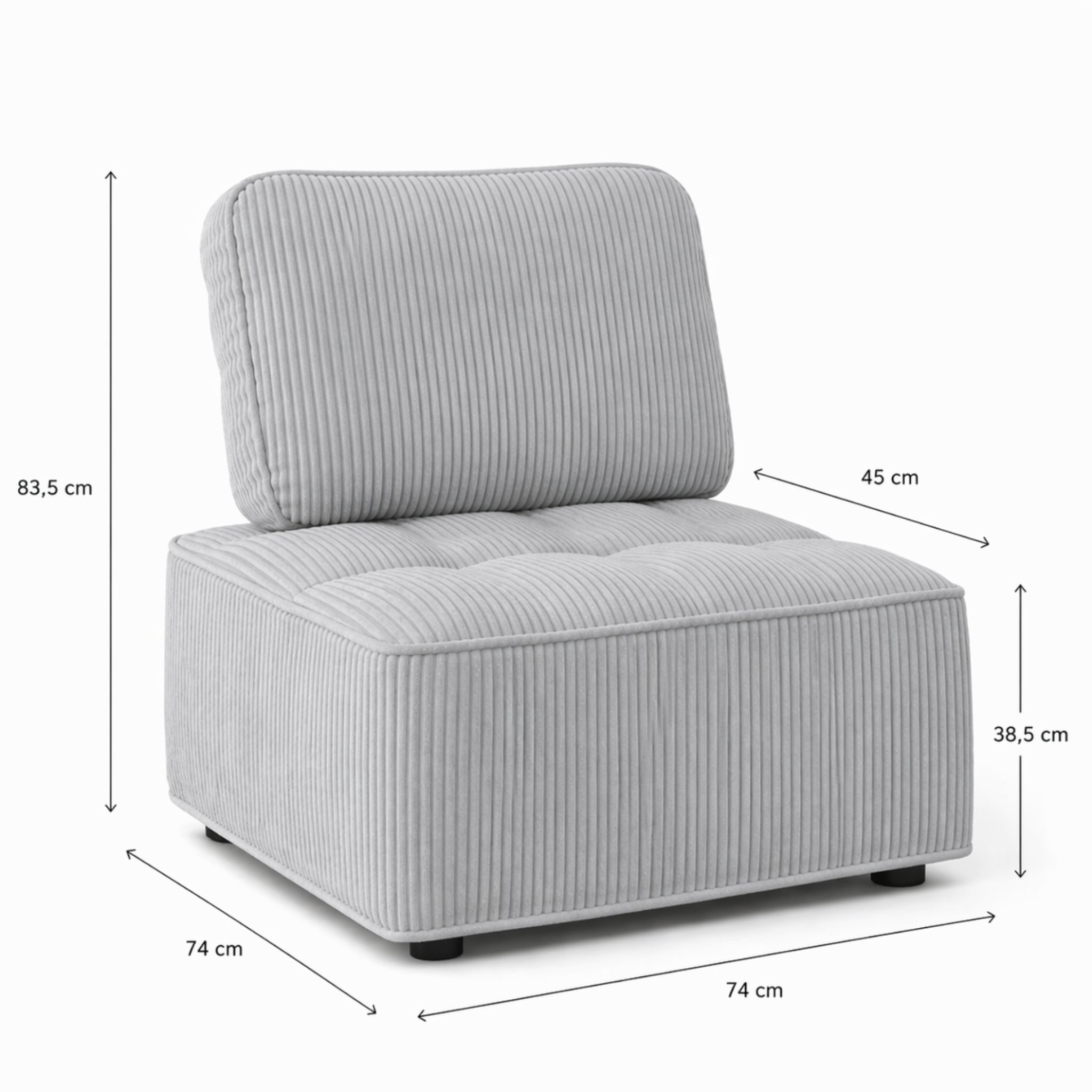 Voir la diapositive 6 : ID MARKET Module de canapé et fauteuil alfie en velours côtelé gris clair