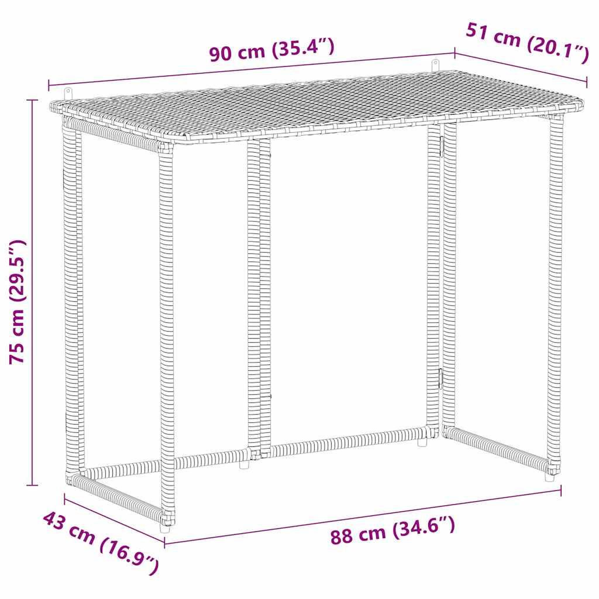 Voir la diapositive 6 : VIDAXL Table de jardin pliante noir 90 x 51 x 75 cm polyrotin