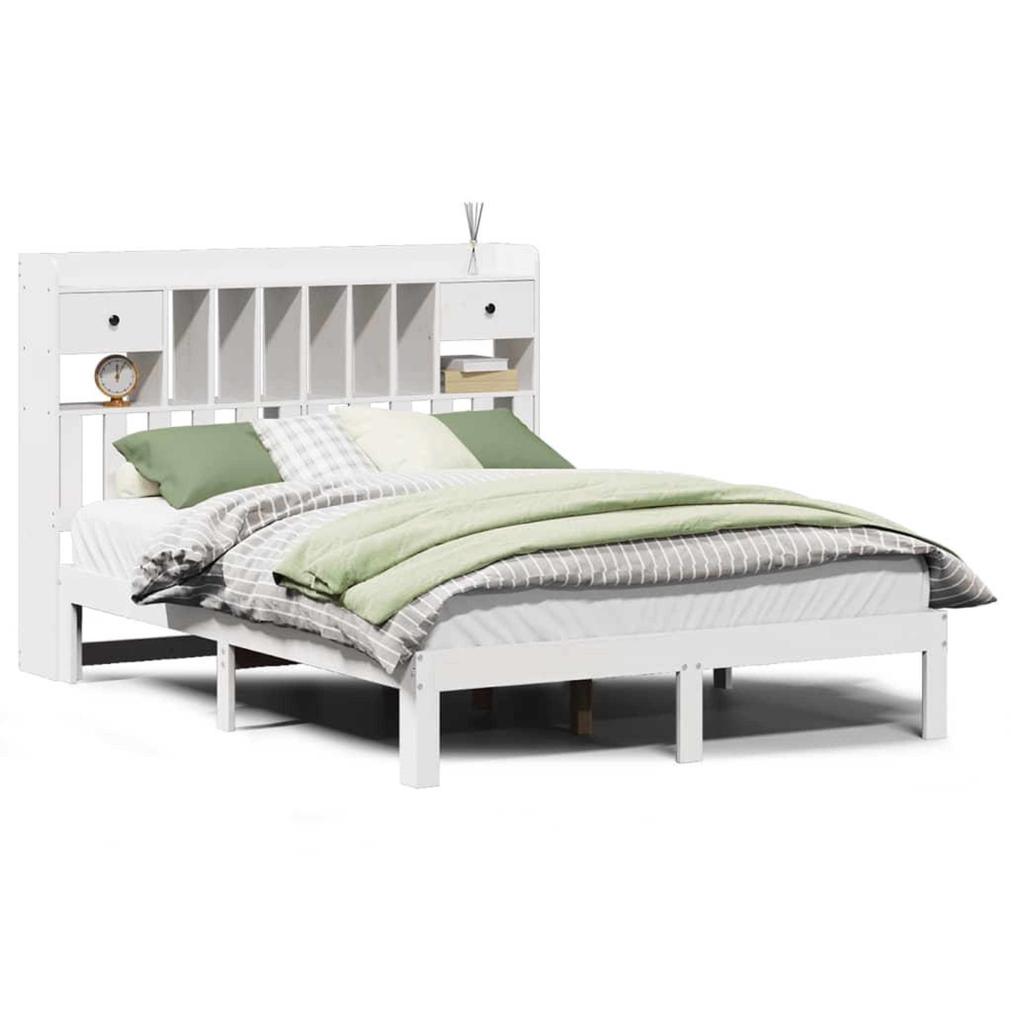 Voir la diapositive 2 : VIDAXL Lit bibliotheque sans matelas blanc 135x190 cm bois pin massif