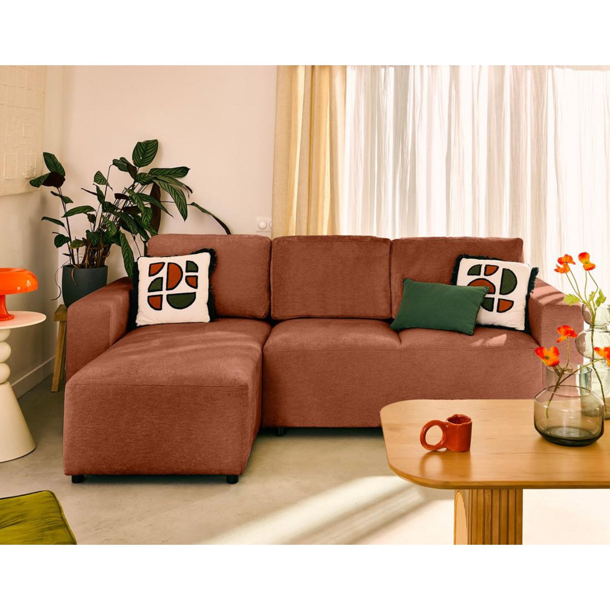 LISA DESIGN Livy - canapé d'angle réversible 4 places convertible avec coffre en velours texturé