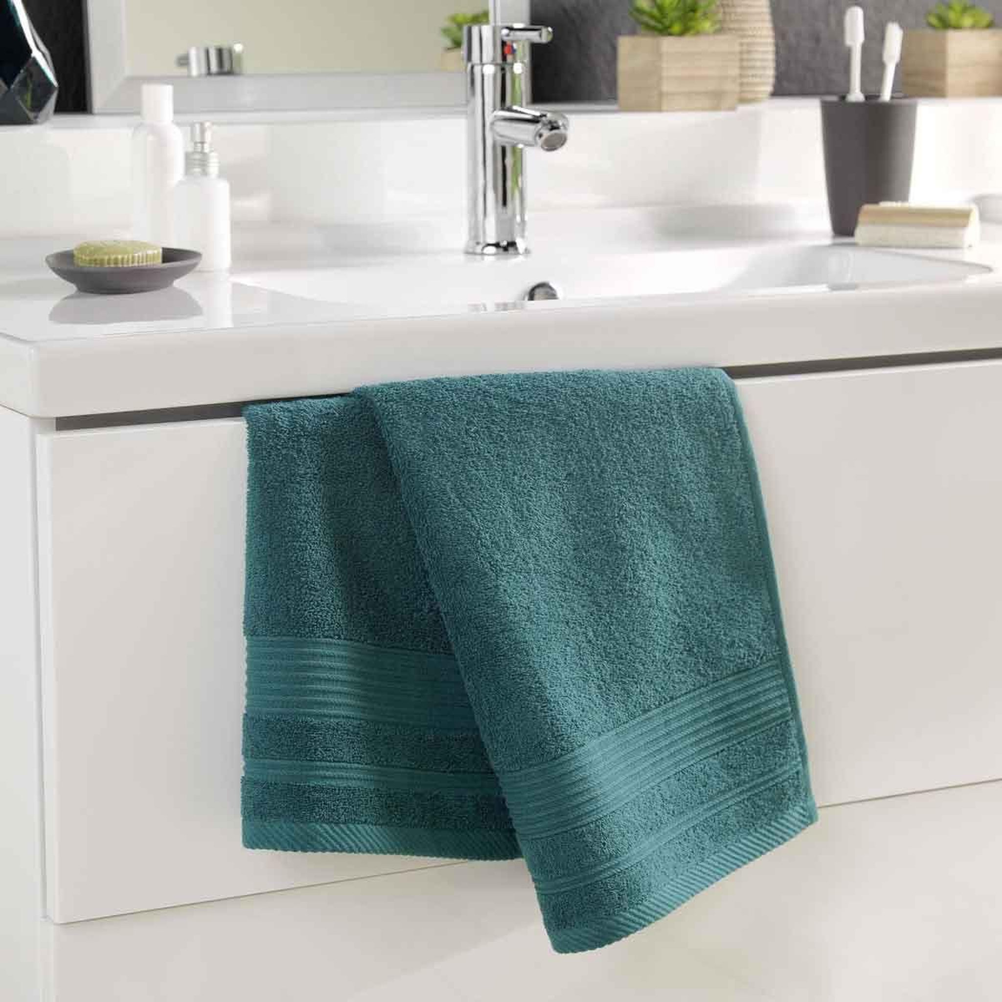 Voir la diapositive 2 : Douceur d'Intérieur Serviette de Toilette  Tendresse  50x90cm Émeraude