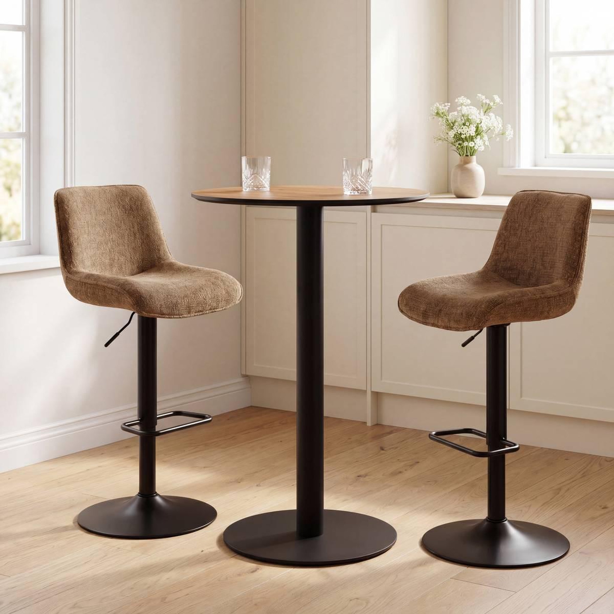 Voir la diapositive 5 : ATMOSPHERA Table de Bar Ronde  Voluto  100cm Naturel & Noir
