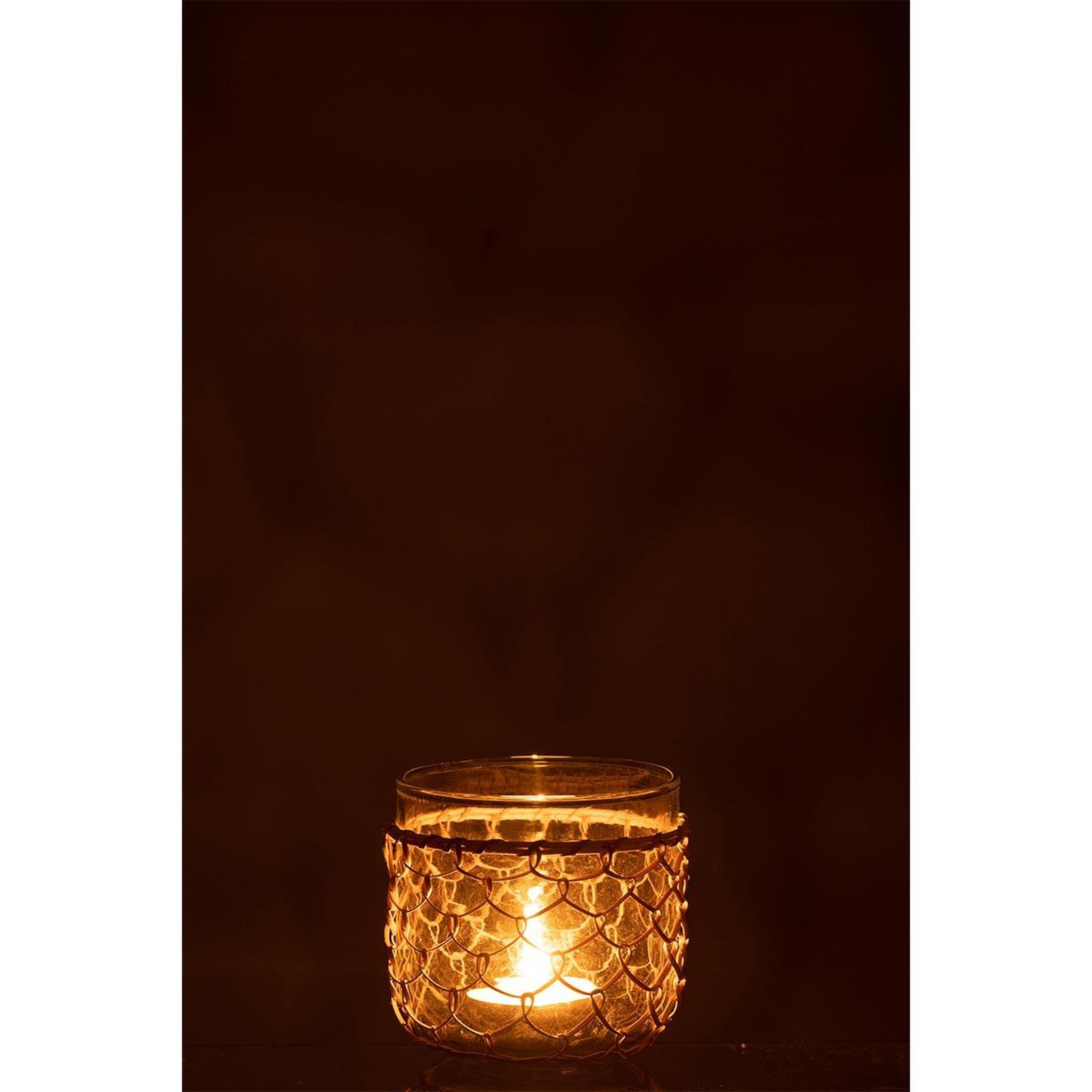 Voir la diapositive 3 : J-LINE Photophore design  tricot  13cm transparent & naturel