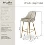 Voir la diapositive 6 : tectake Tabouret de bar en aspect velours rembourré crème/or Ensemble de 2 pièces