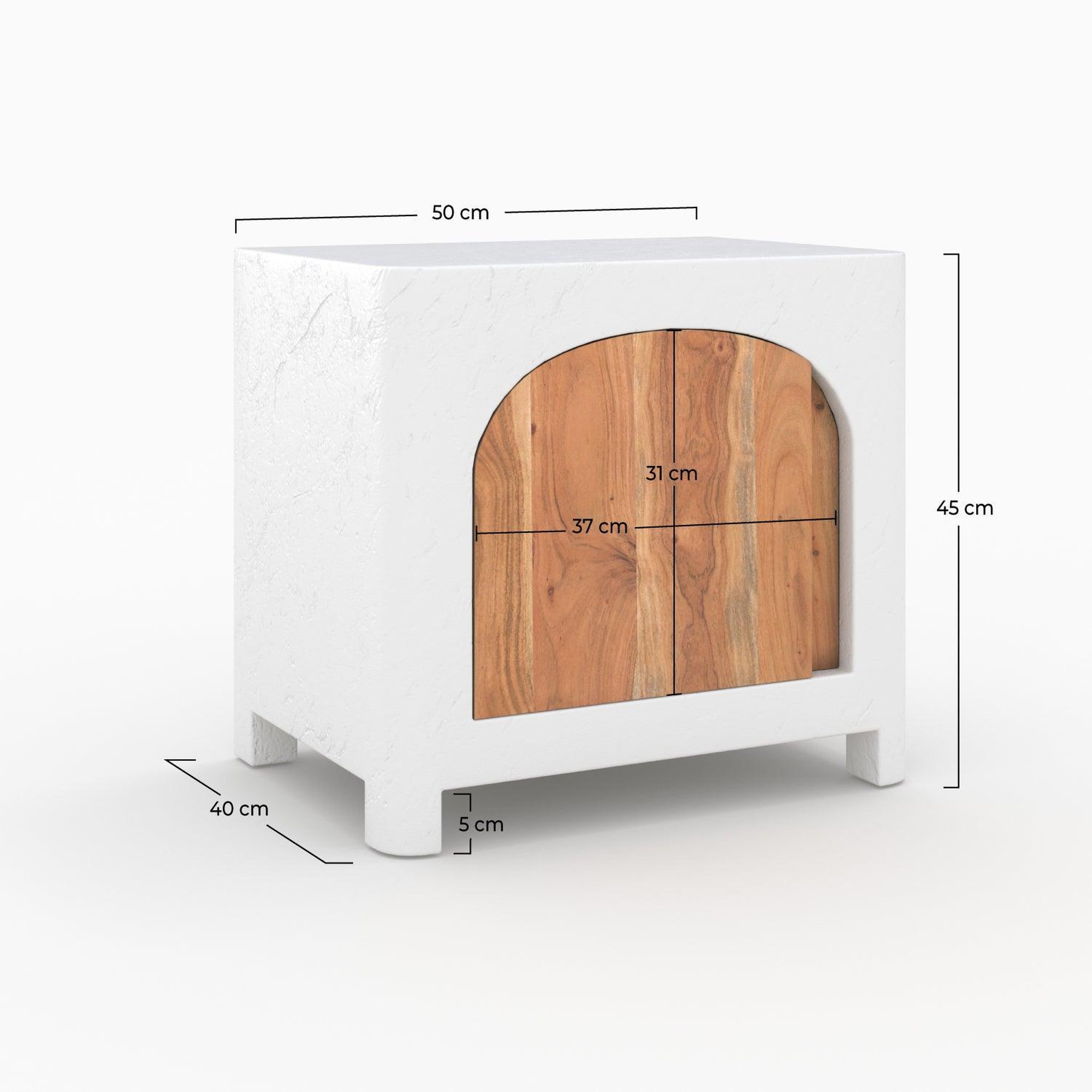 Voir la diapositive 4 : MAISON PAVANE Table de chevet en plâtre blanc cassé et bois d'acacia-fira