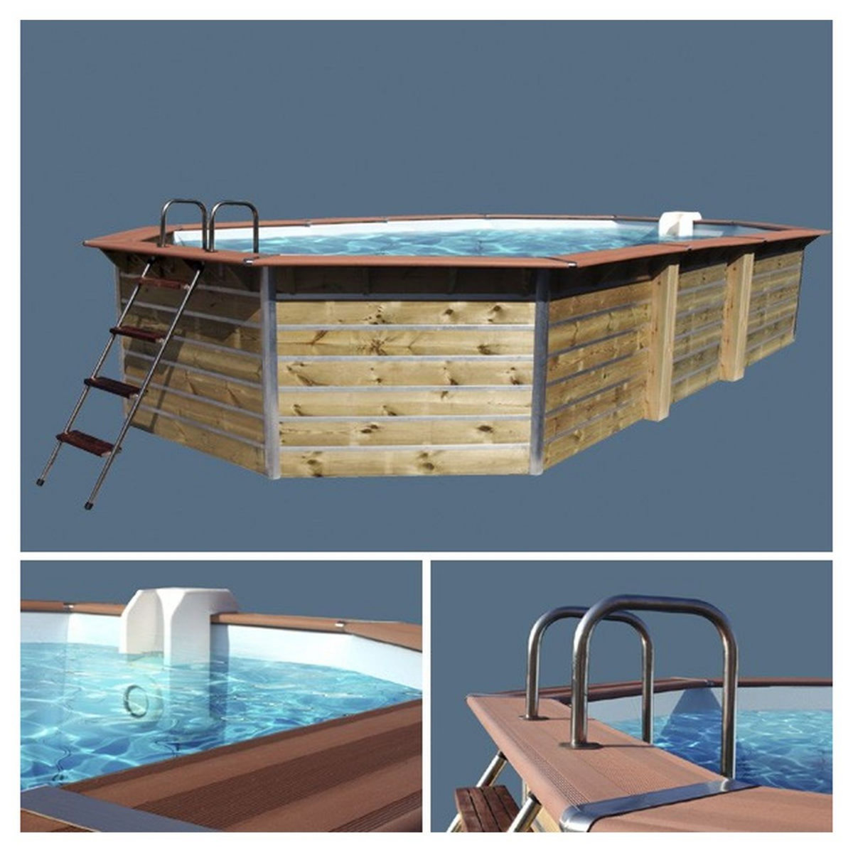 WATERCLIP Piscine en bois longitudinale 590x420x129 FUGUA