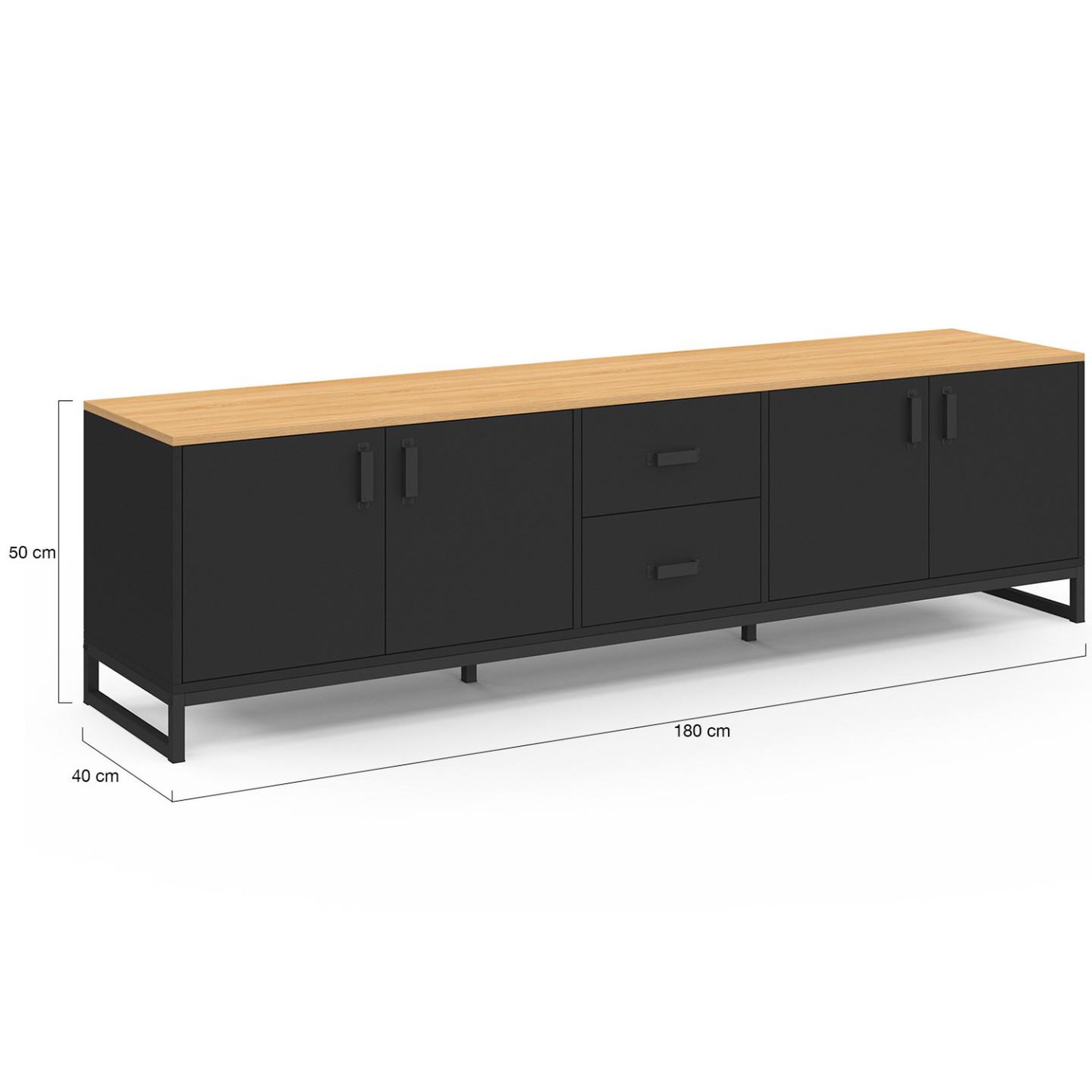 Voir la diapositive 5 : ID MARKET Meuble tv 180 cm washington 4 portes et 2 tiroirs bois et noir