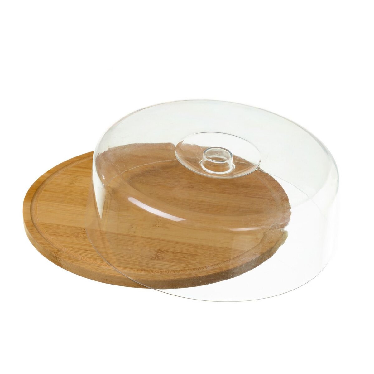 Plateau à fromages et sa cloche transparent en plastique - bambou