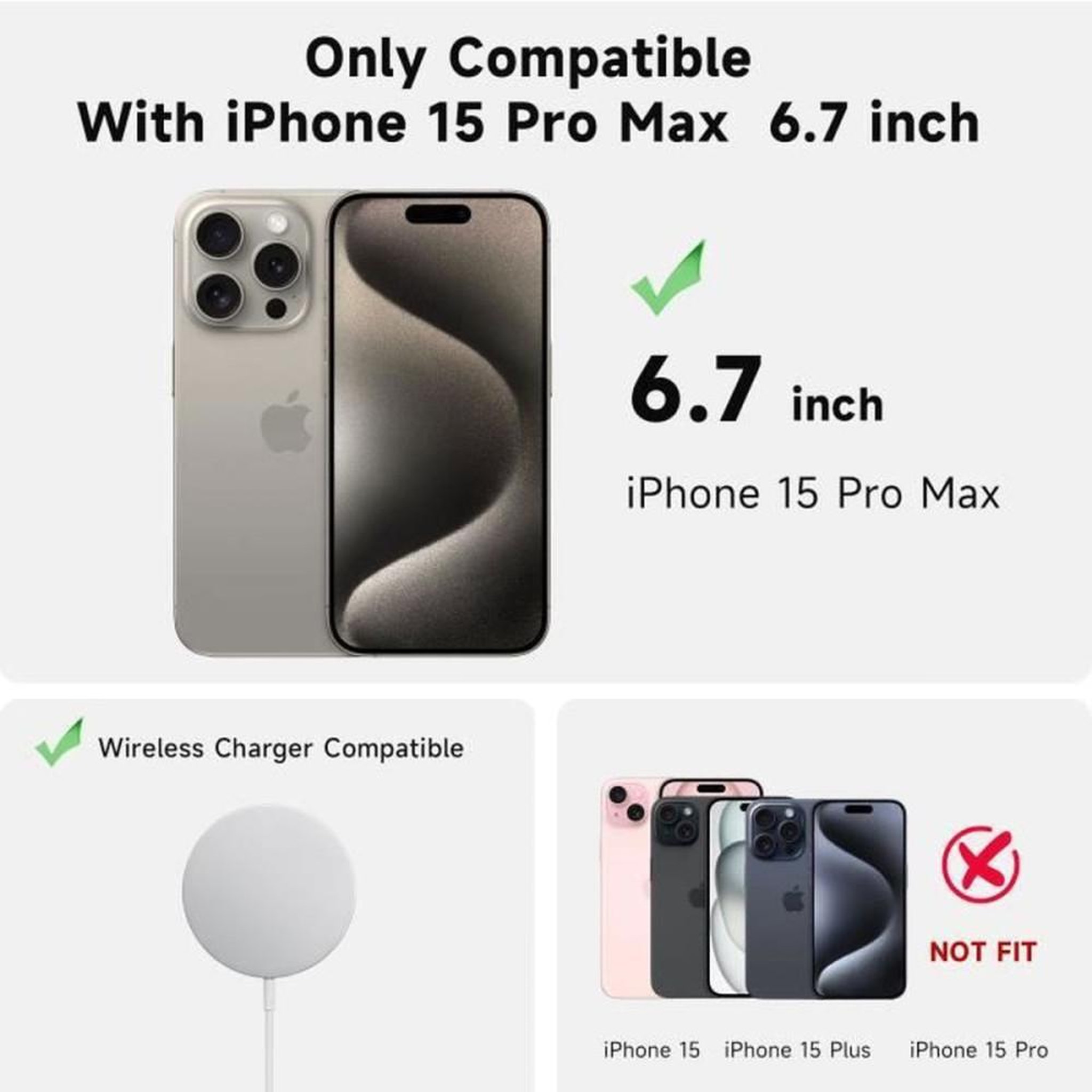 Voir la diapositive 2 : Coque ultra-fine pour iPhone 15 Pro Max compatible MagSafe, noire, protection anti-chute renforcée, finition soft-touch, avec anneau de protection caméra et ouvertures latérales