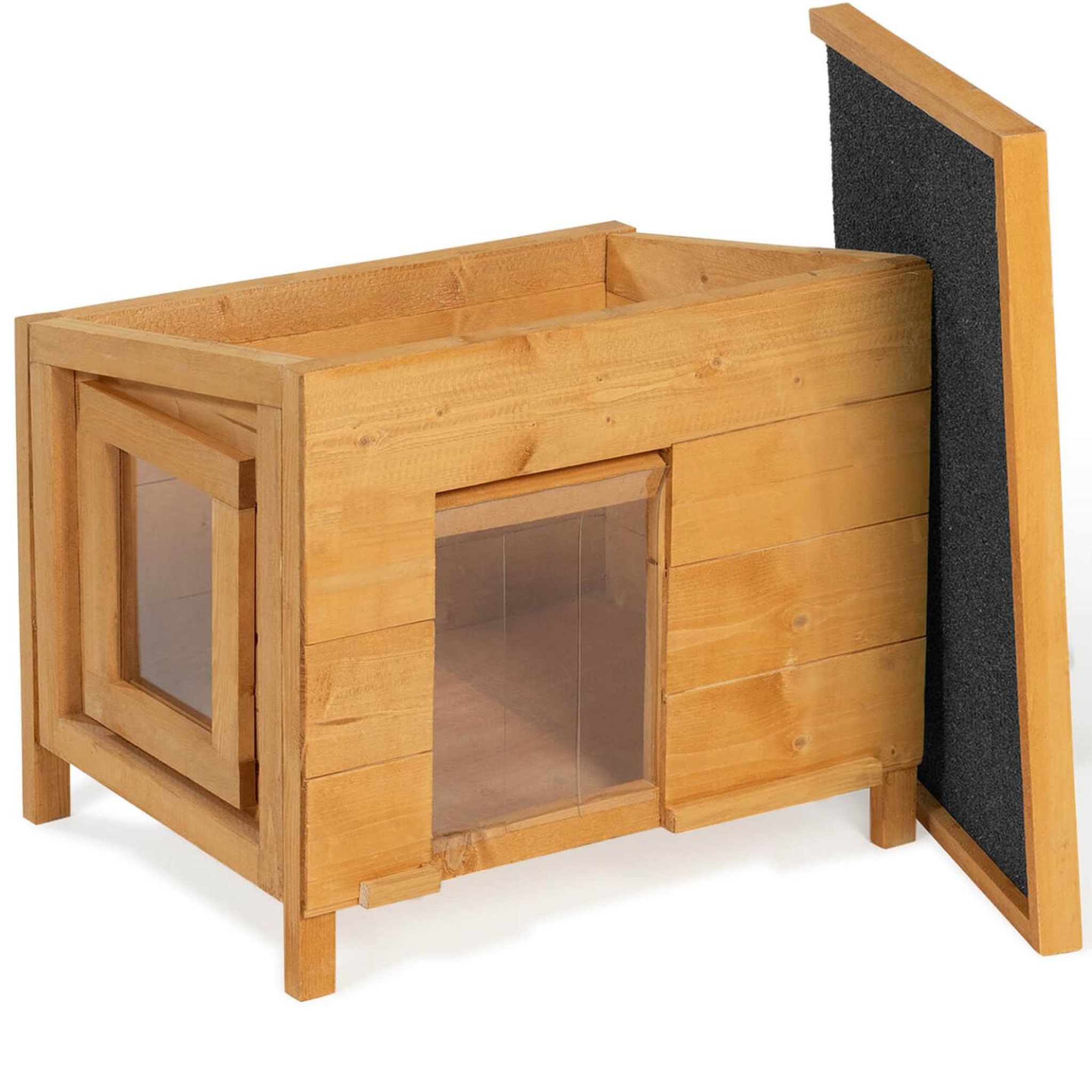 Voir la diapositive 5 : ID MARKET Maison pour chat niche en bois avec porte basculante à lamelles
