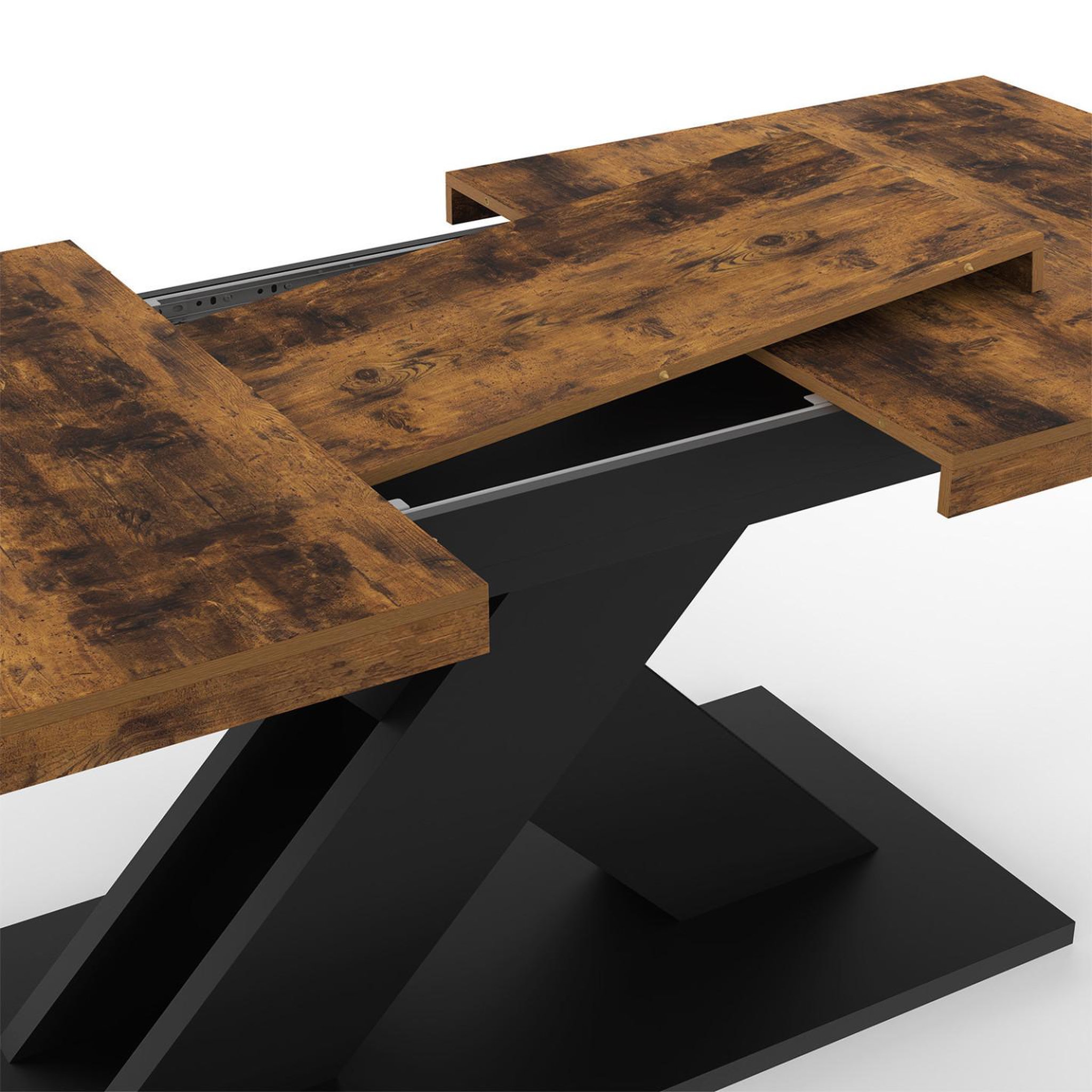 Voir la diapositive 6 : ID MARKET Table à manger extensible rectangle alicia 6-10 personnes plateau bois foncé hawkins et pied x noir 160-200 cm
