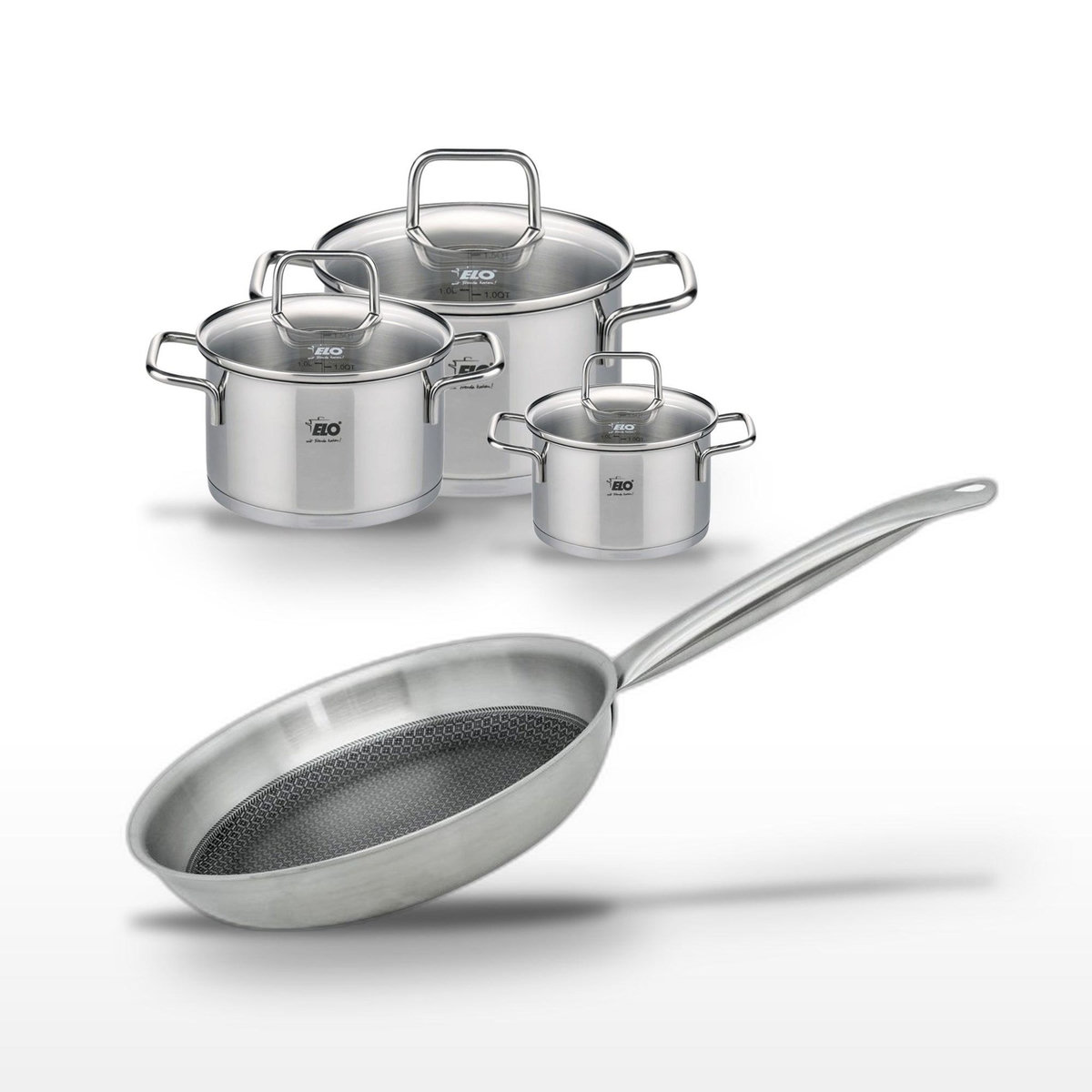 ELO Lot de Faitouts 12/16/20 cm & Poêle 28 cm Elo Relief Solution
