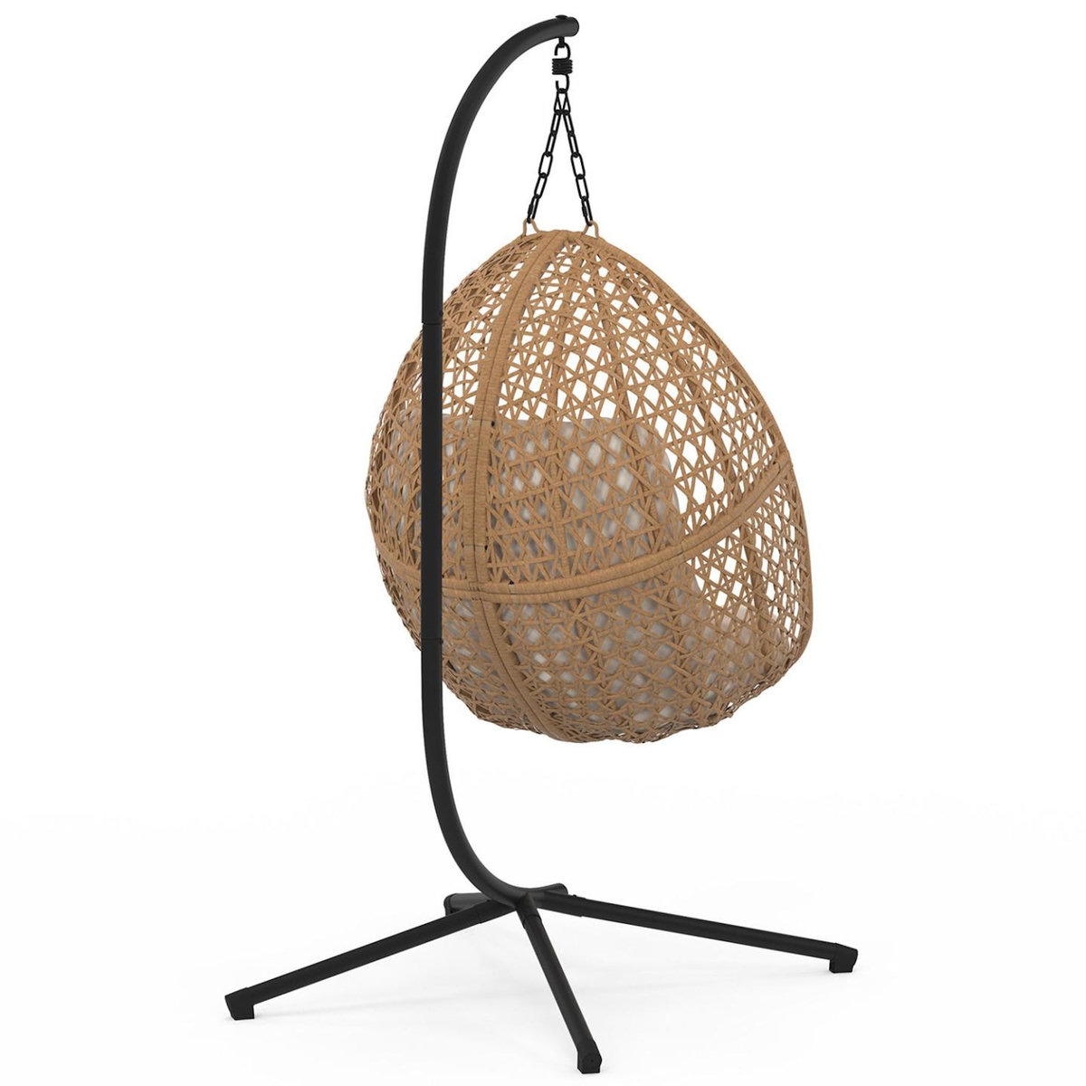ID MARKET Fauteuil lune suspendu ajouré effet rotin avec coussin écru