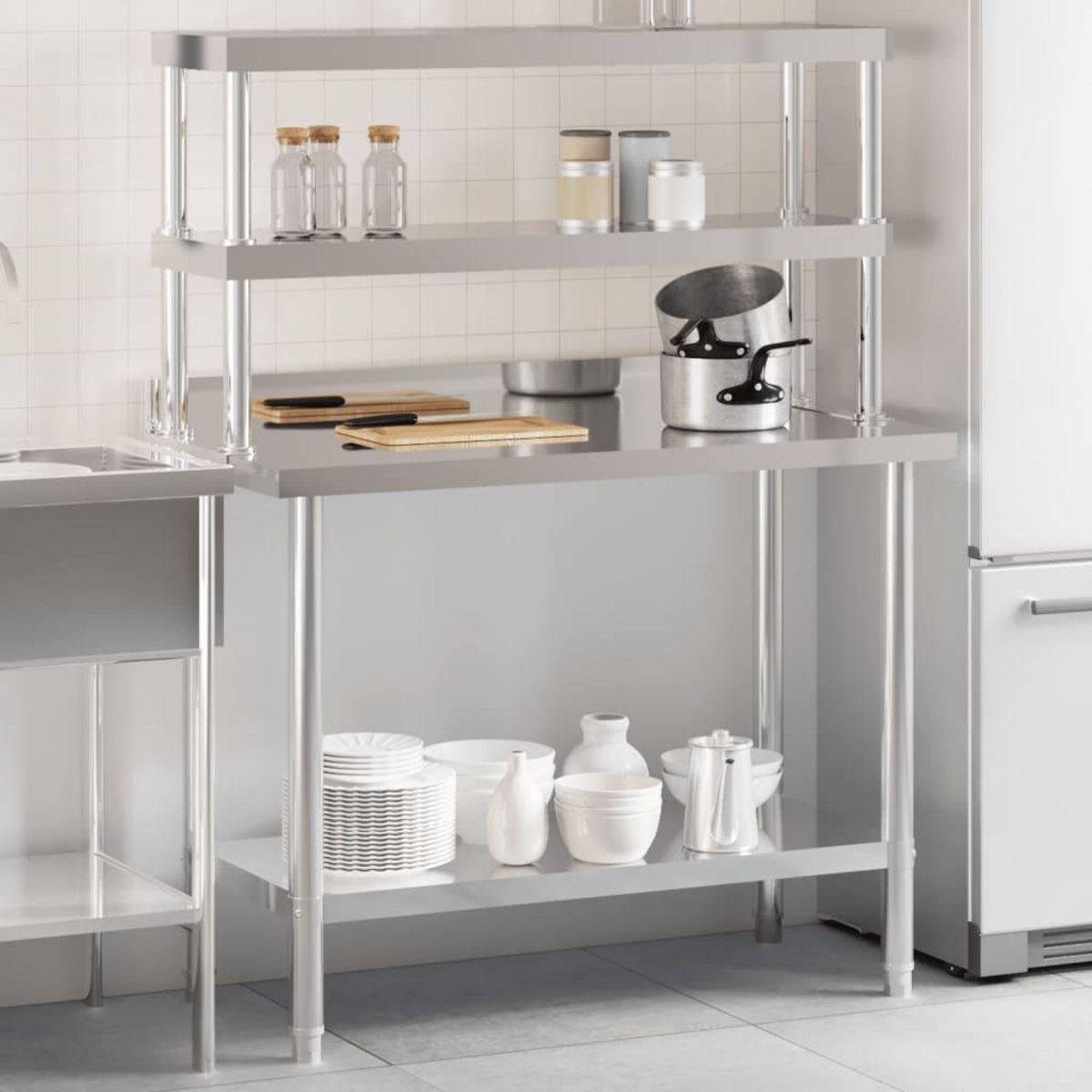 VIDAXL Table de travail de cuisine avec etagere 110x55x150 cm inox