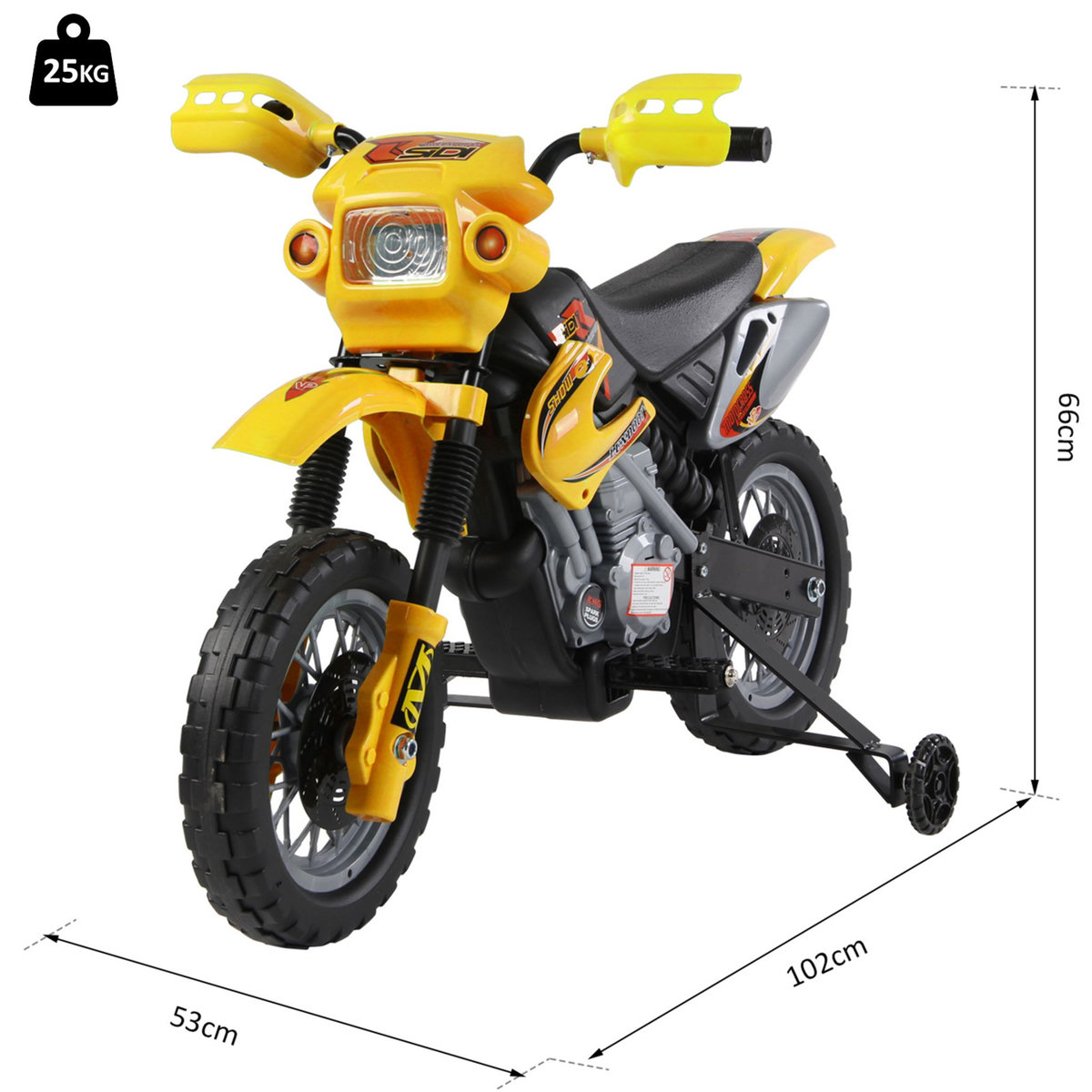 HOMCOM Moto Cross électrique enfant 3 à 6 ans 6 V phares klaxon musiques 102 x 53 x 66 cm jaune et noir