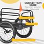 HOMCOM Remorque vélo remorque de transport pour vélo pliable 125L x 64l x 53,5H cm barre d'attelage universelle acier noir