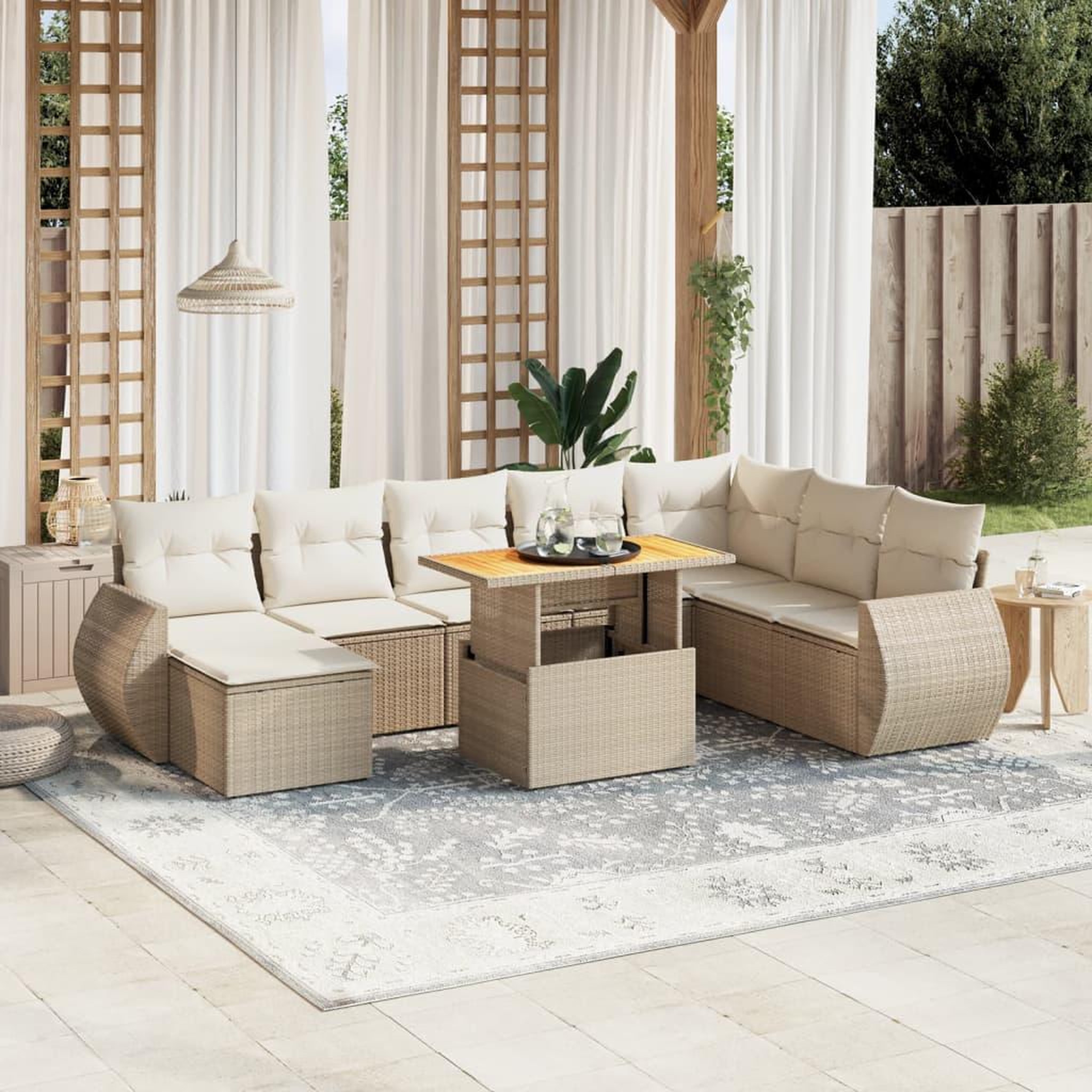VIDAXL Salon de jardin avec coussins 9 pcs beige resine tressee